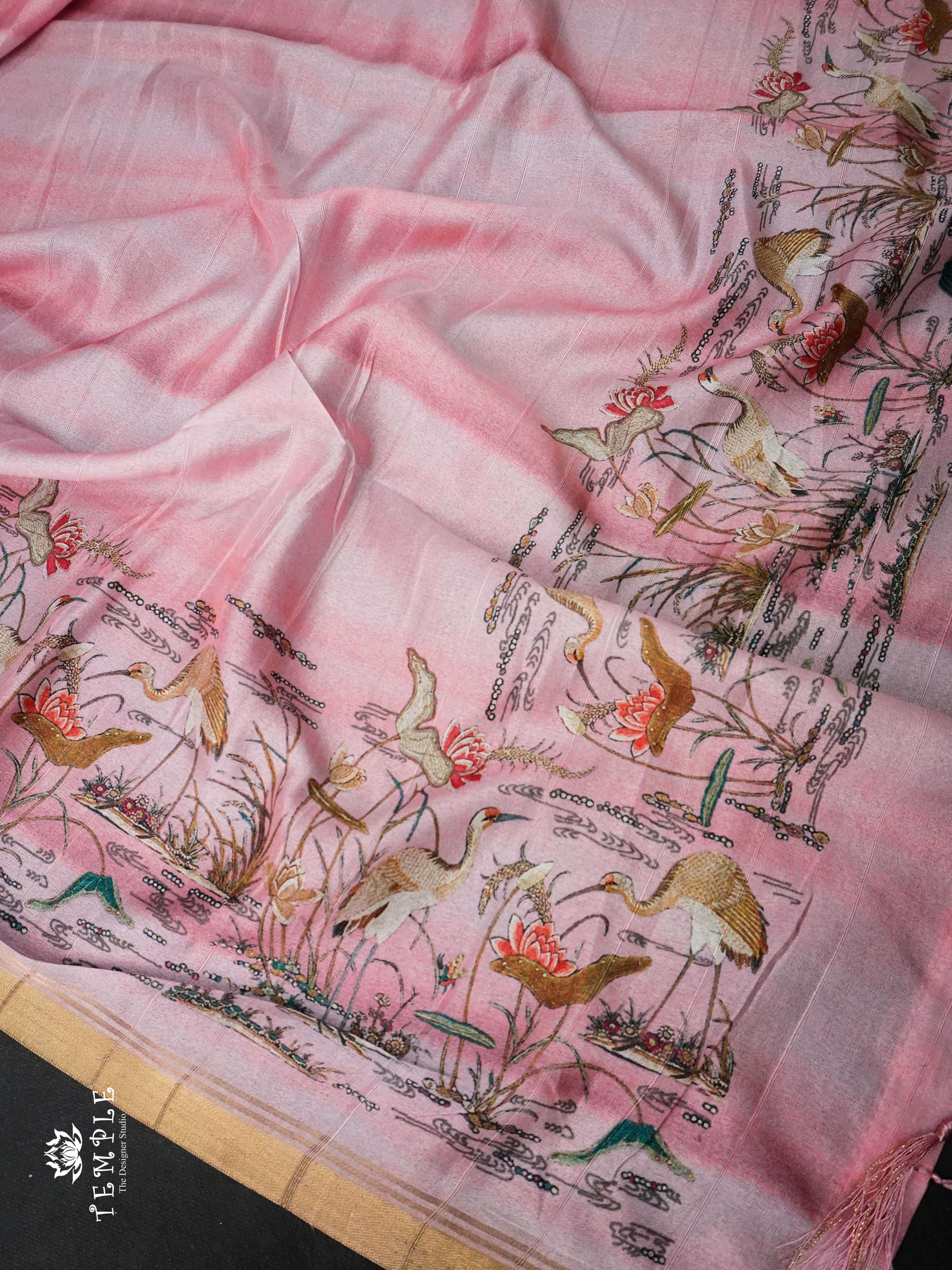 Dupion Silk Saree(Flamingos Printed) | TTDS1244