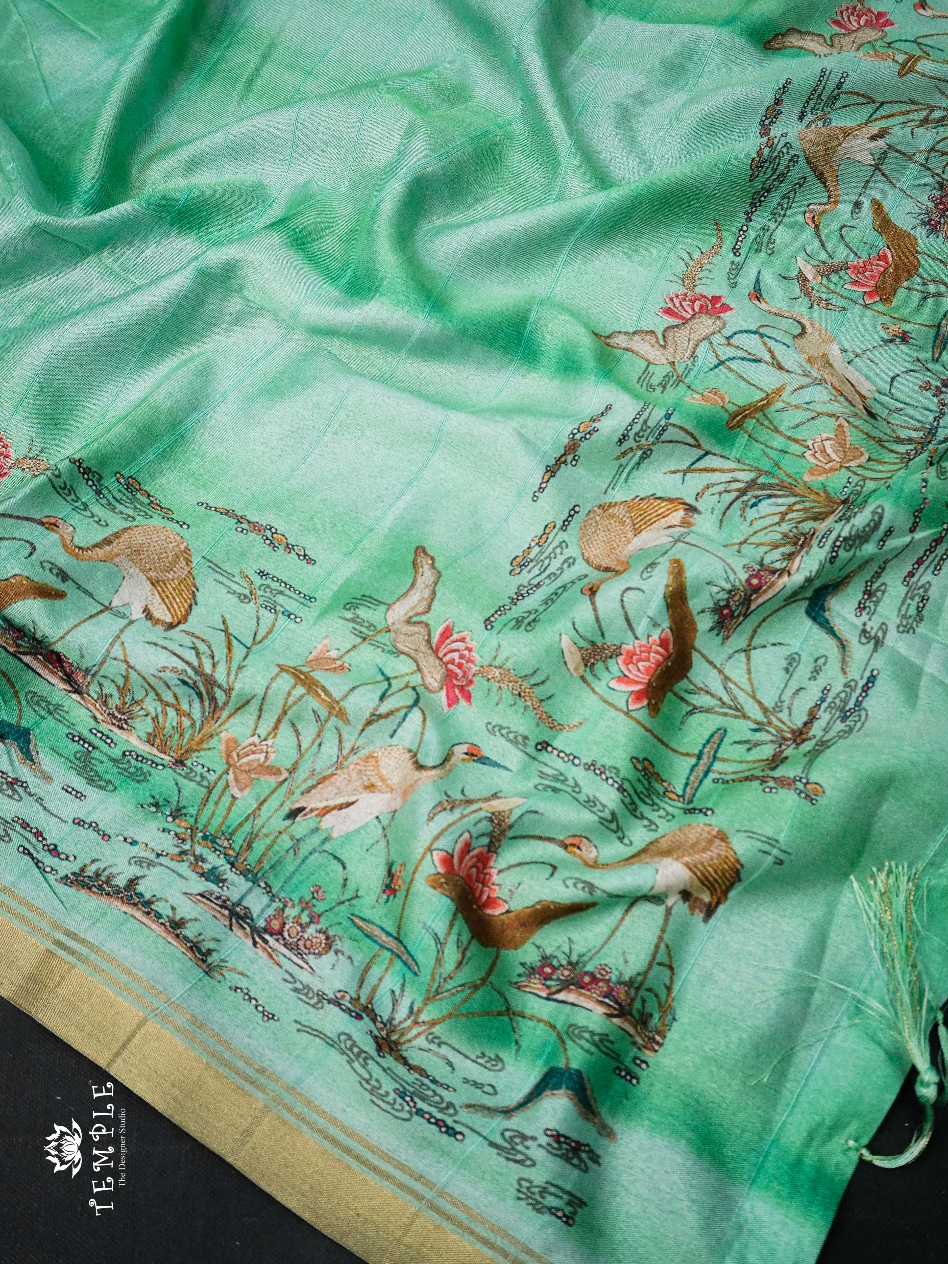 Dupion Silk Saree(Flamingos Printed) | TTDS1244