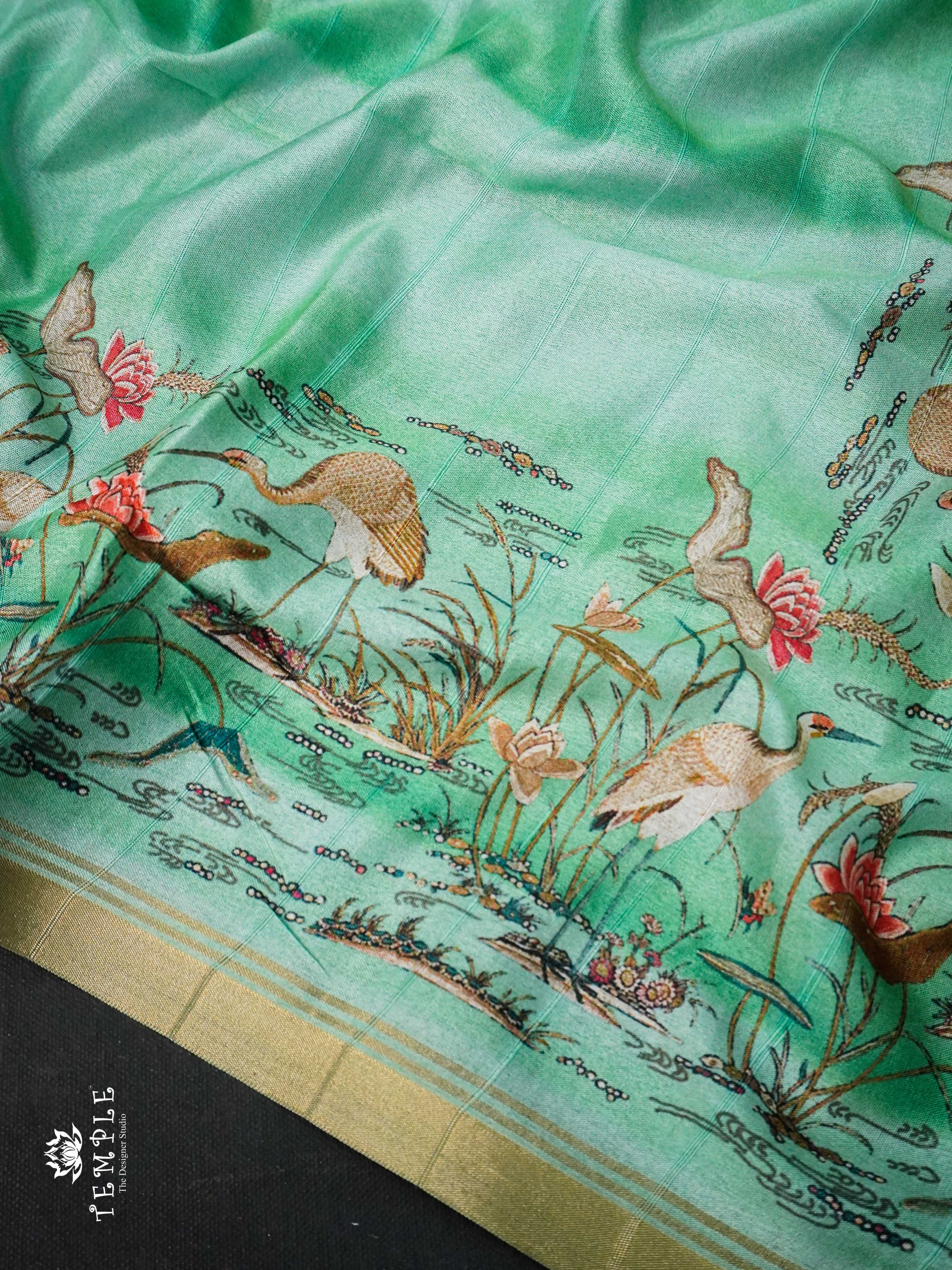 Dupion Silk Saree(Flamingos Printed) | TTDS1244