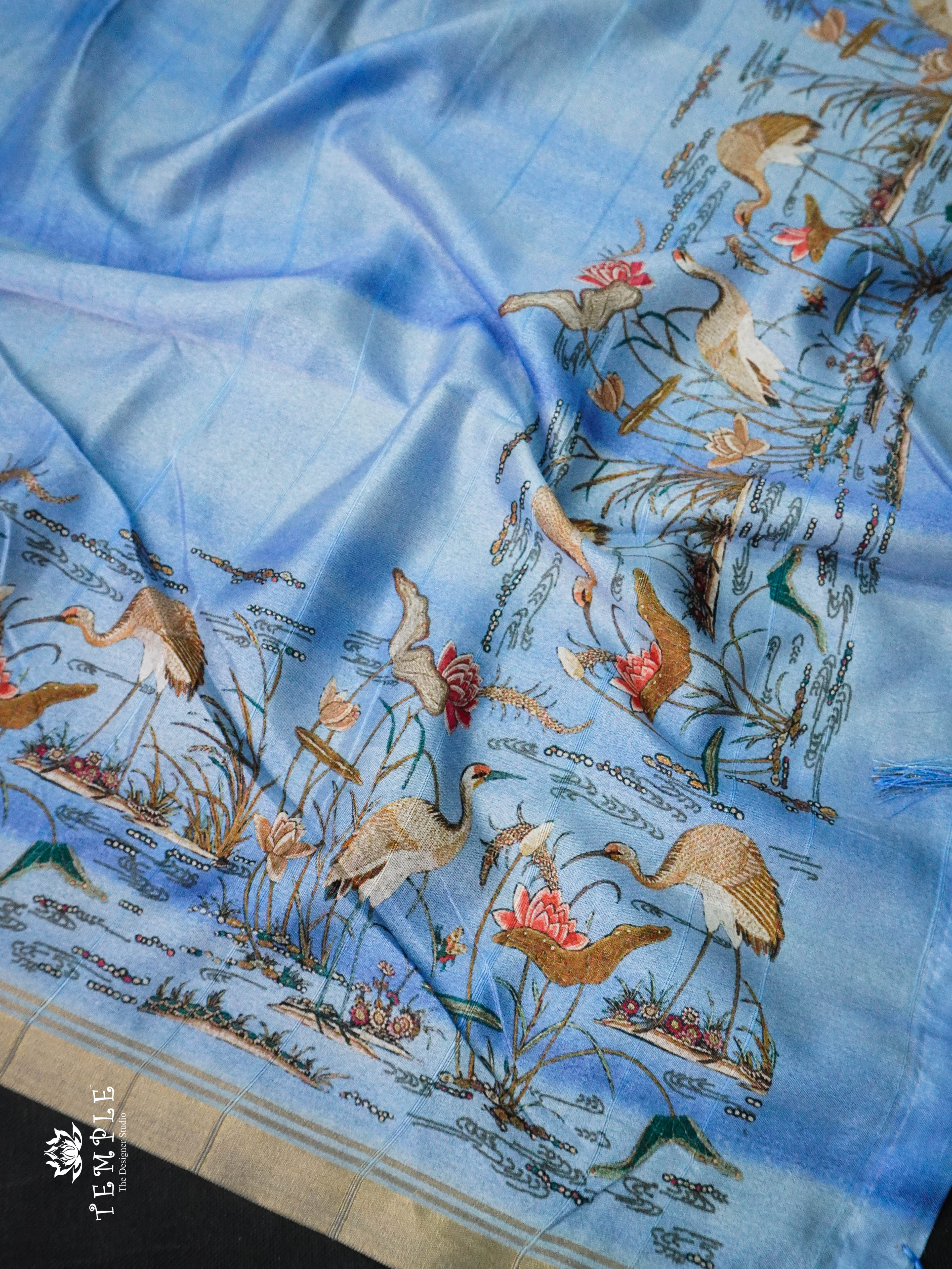 Dupion Silk Saree(Flamingos Printed) | TTDS1244