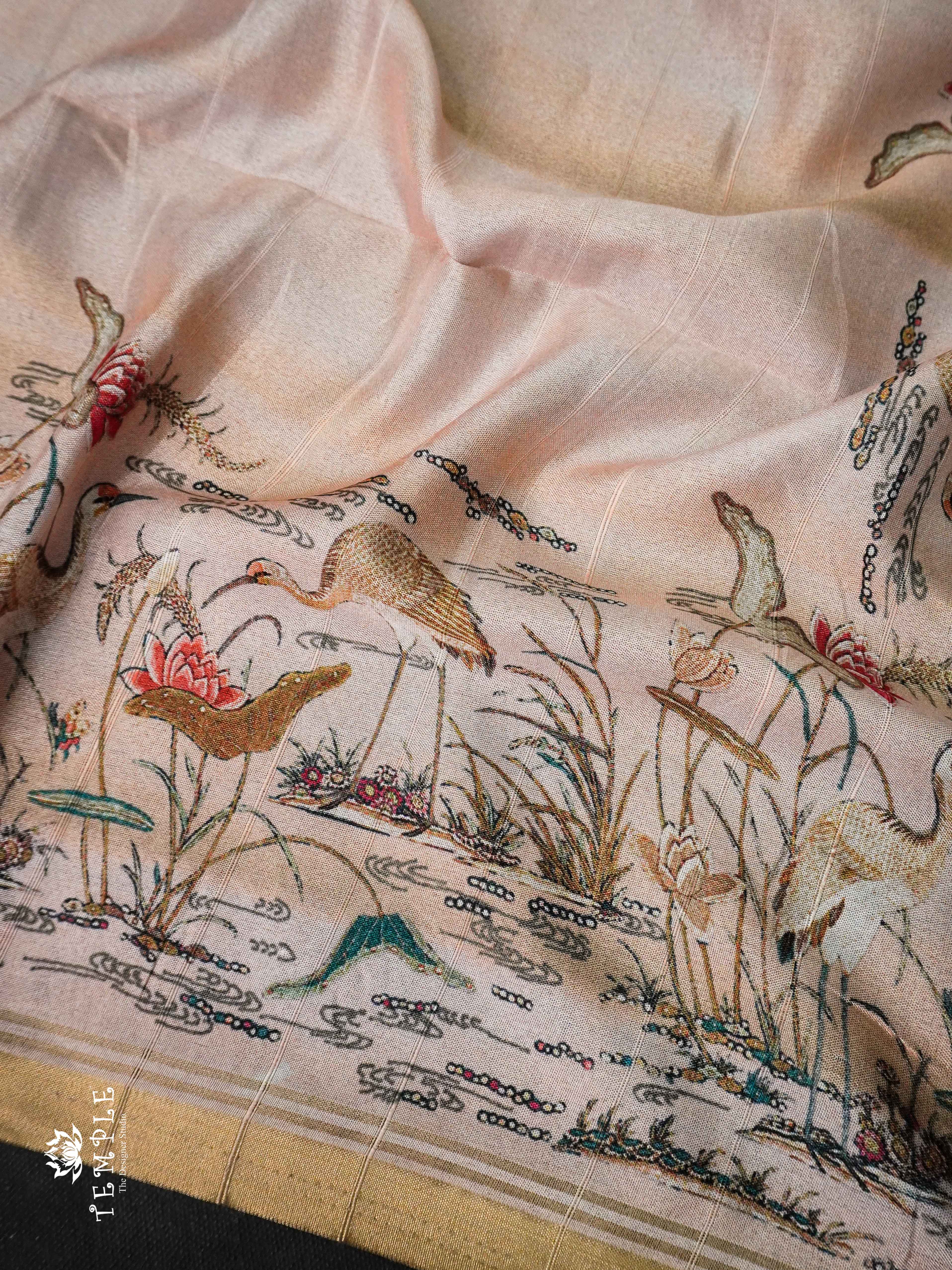 Dupion Silk Saree(Flamingos Printed) | TTDS1244