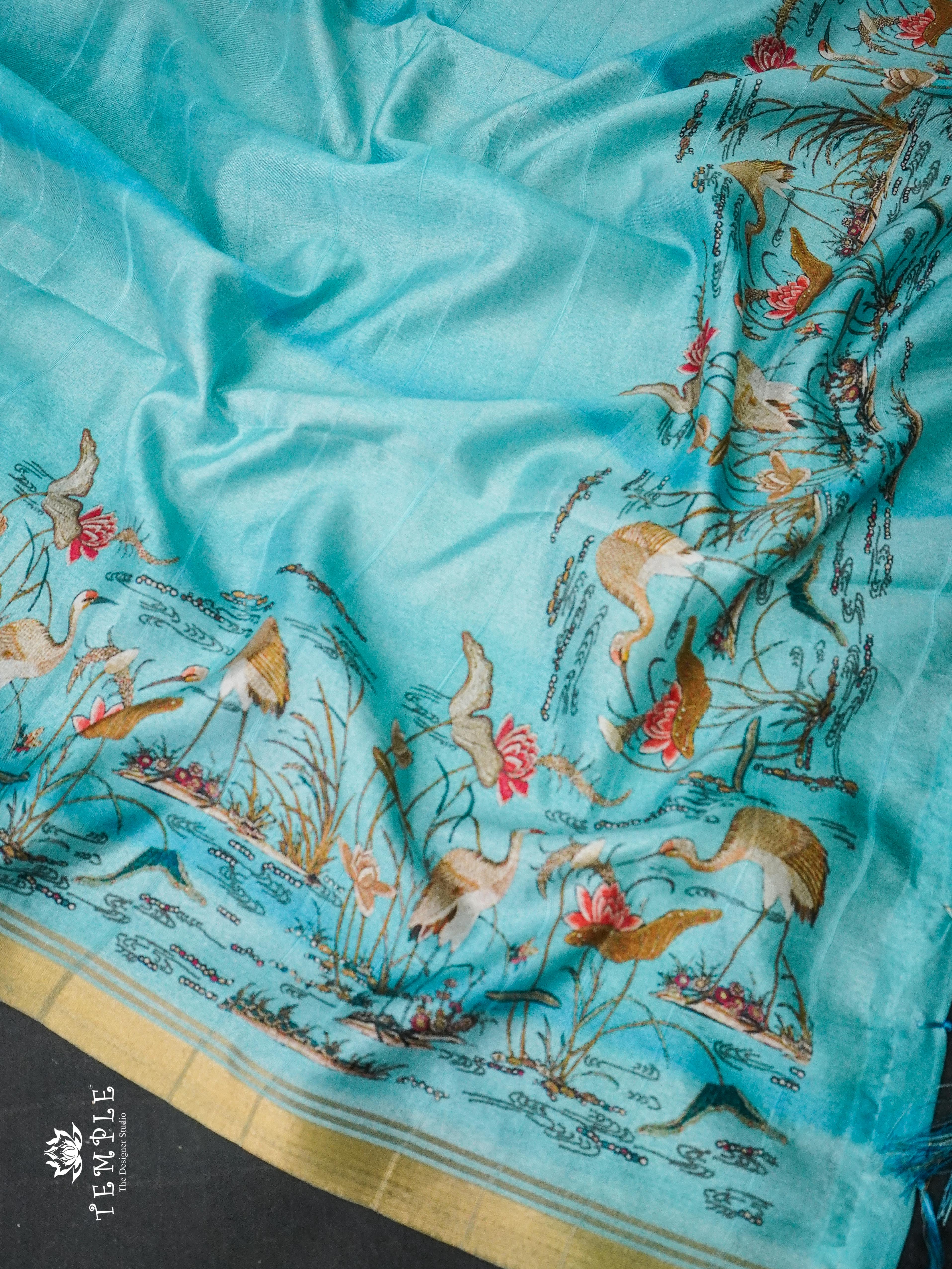 Dupion Silk Saree(Flamingos Printed) | TTDS1244