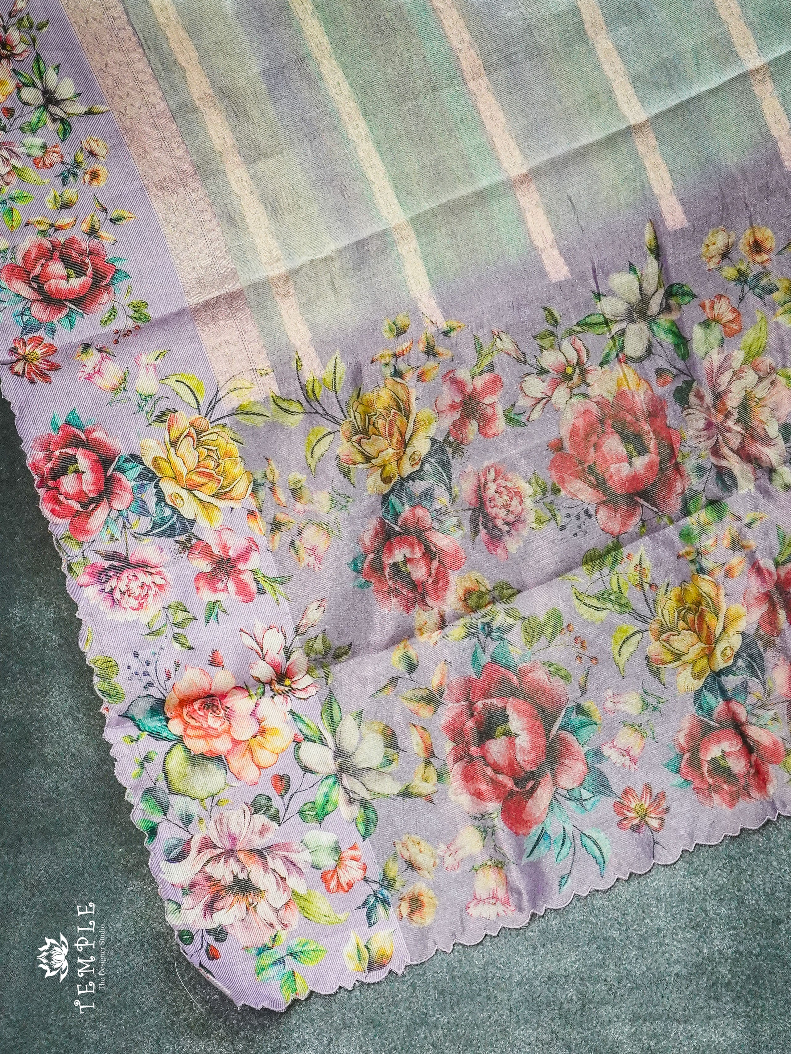 Rainbow Crushed Tissue Saree (Floral Border) | TTDS1240