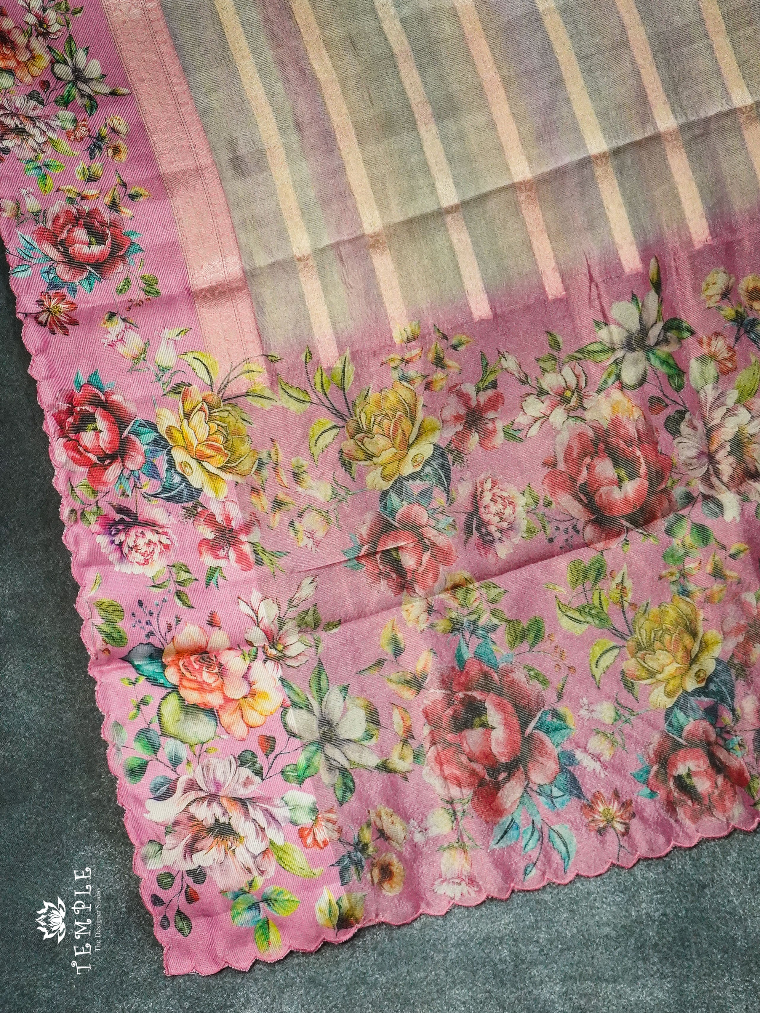 Rainbow Crushed Tissue Saree (Floral Border) | TTDS1240