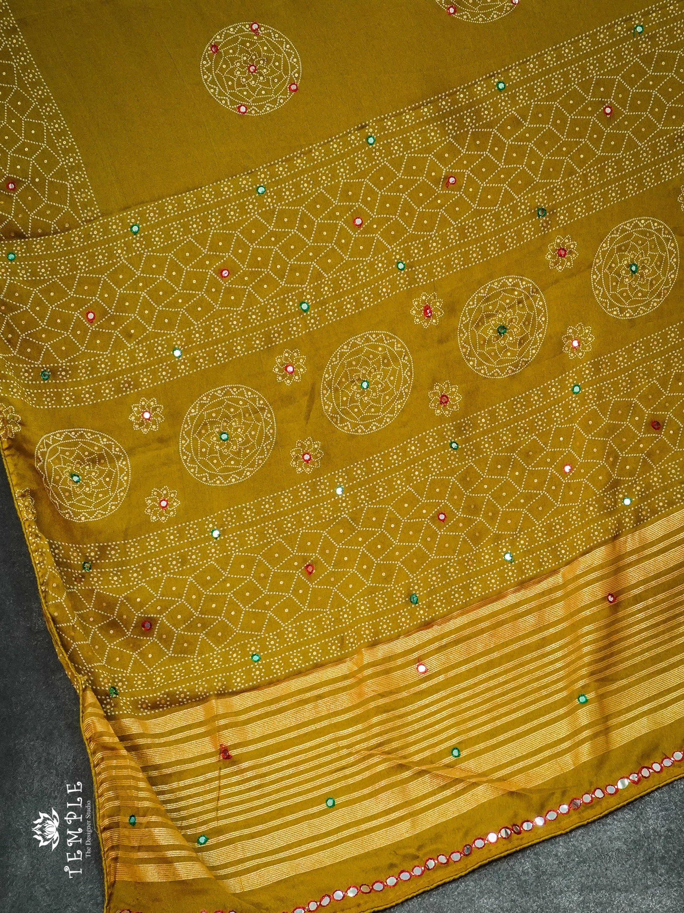 Georgette Saree With Mirror Work(Yellow)  | TTDS1235 | Sparkling Deals