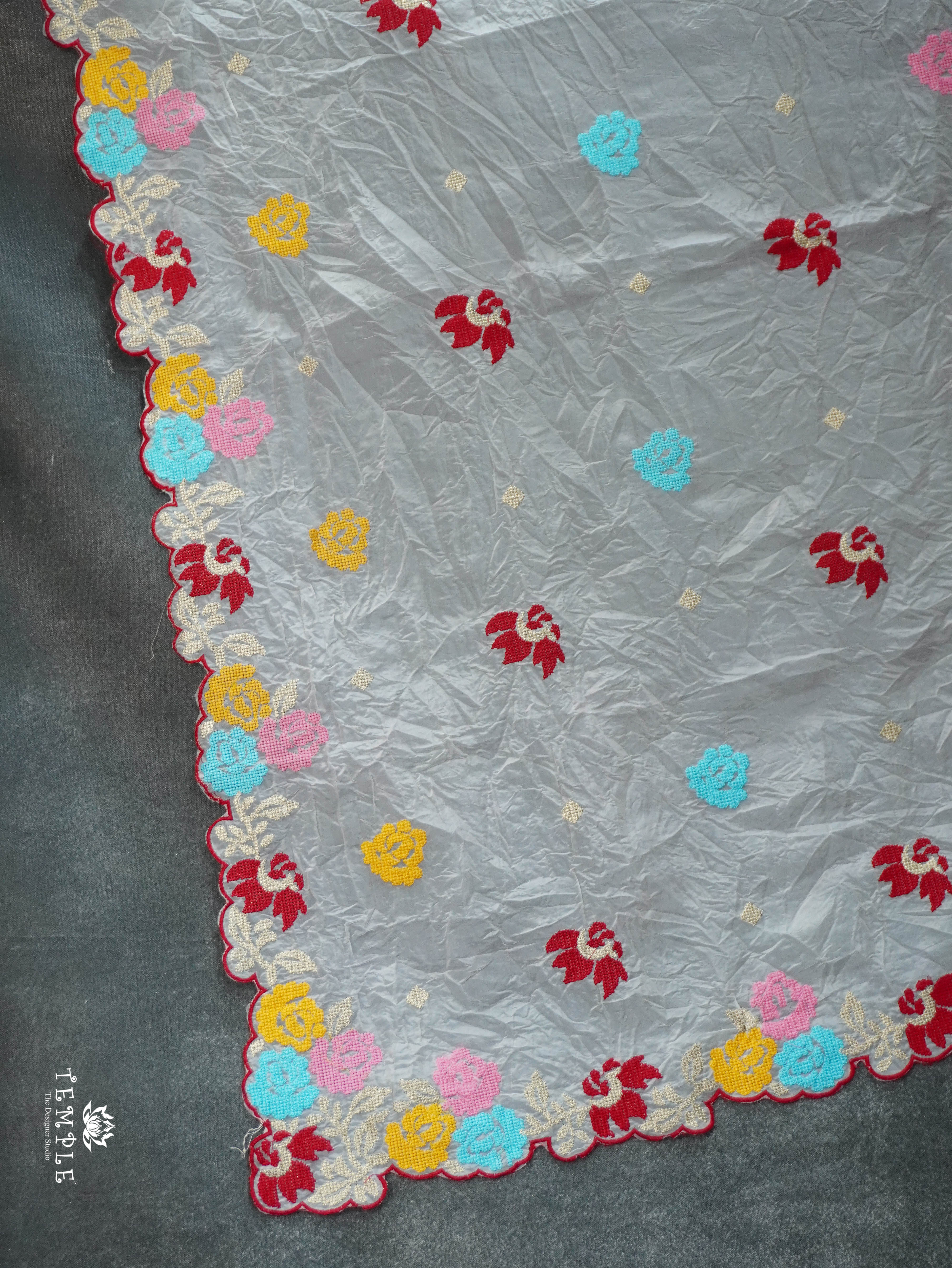 Crushed Organza Saree(White) | TTDS3156