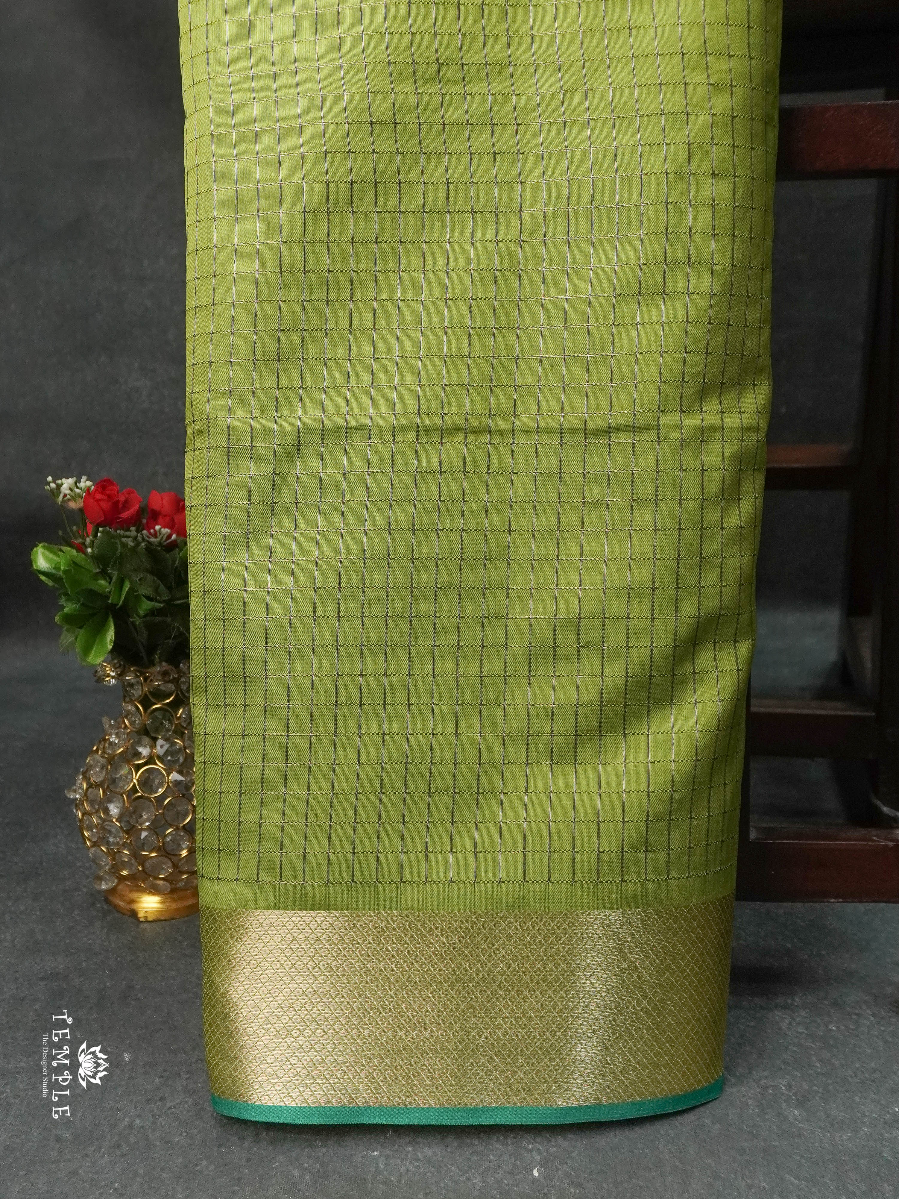 Checked Pattern Raw Silk Saree | TTDS1668