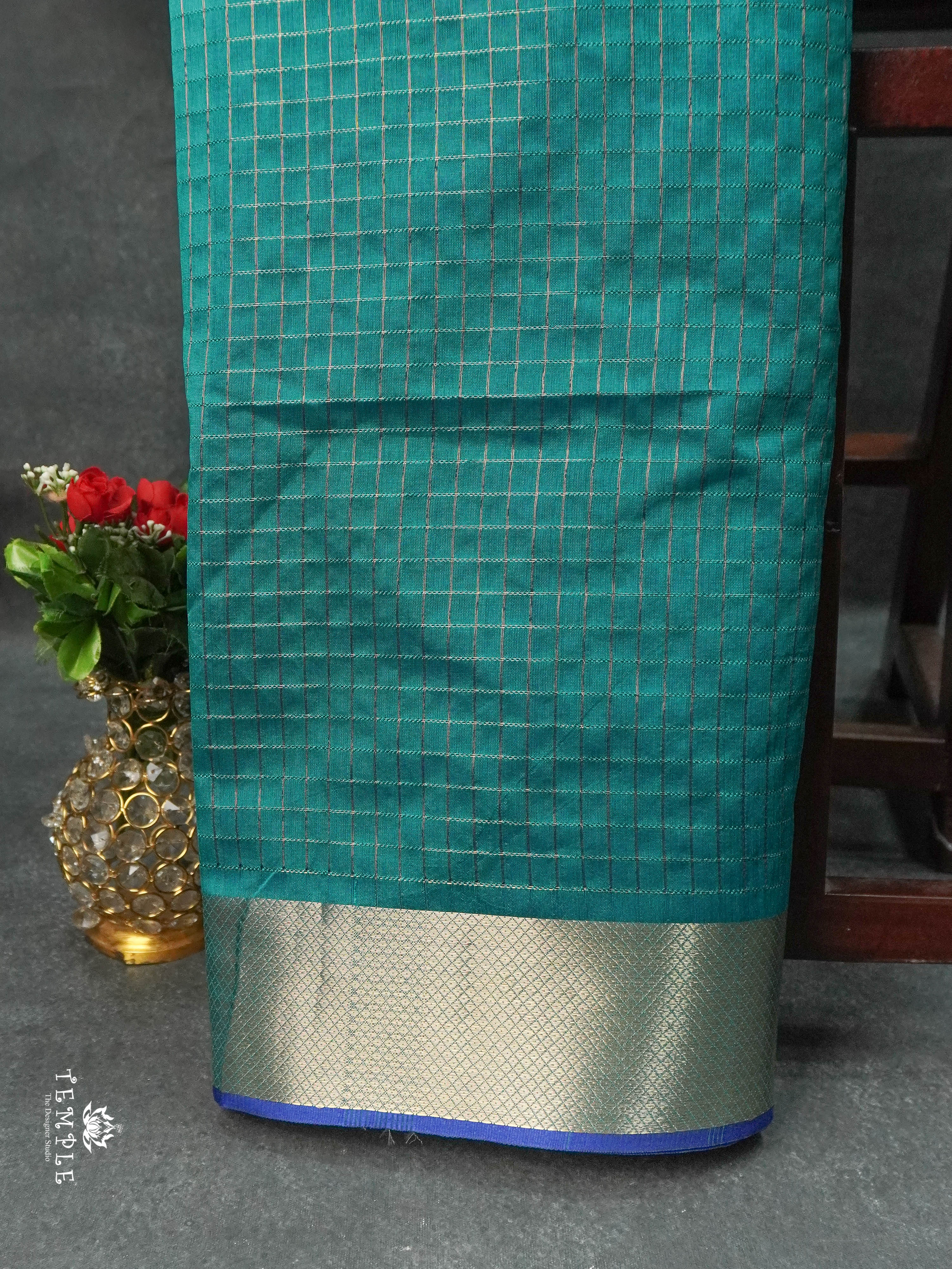 Checked Pattern Raw Silk Saree | TTDS1668