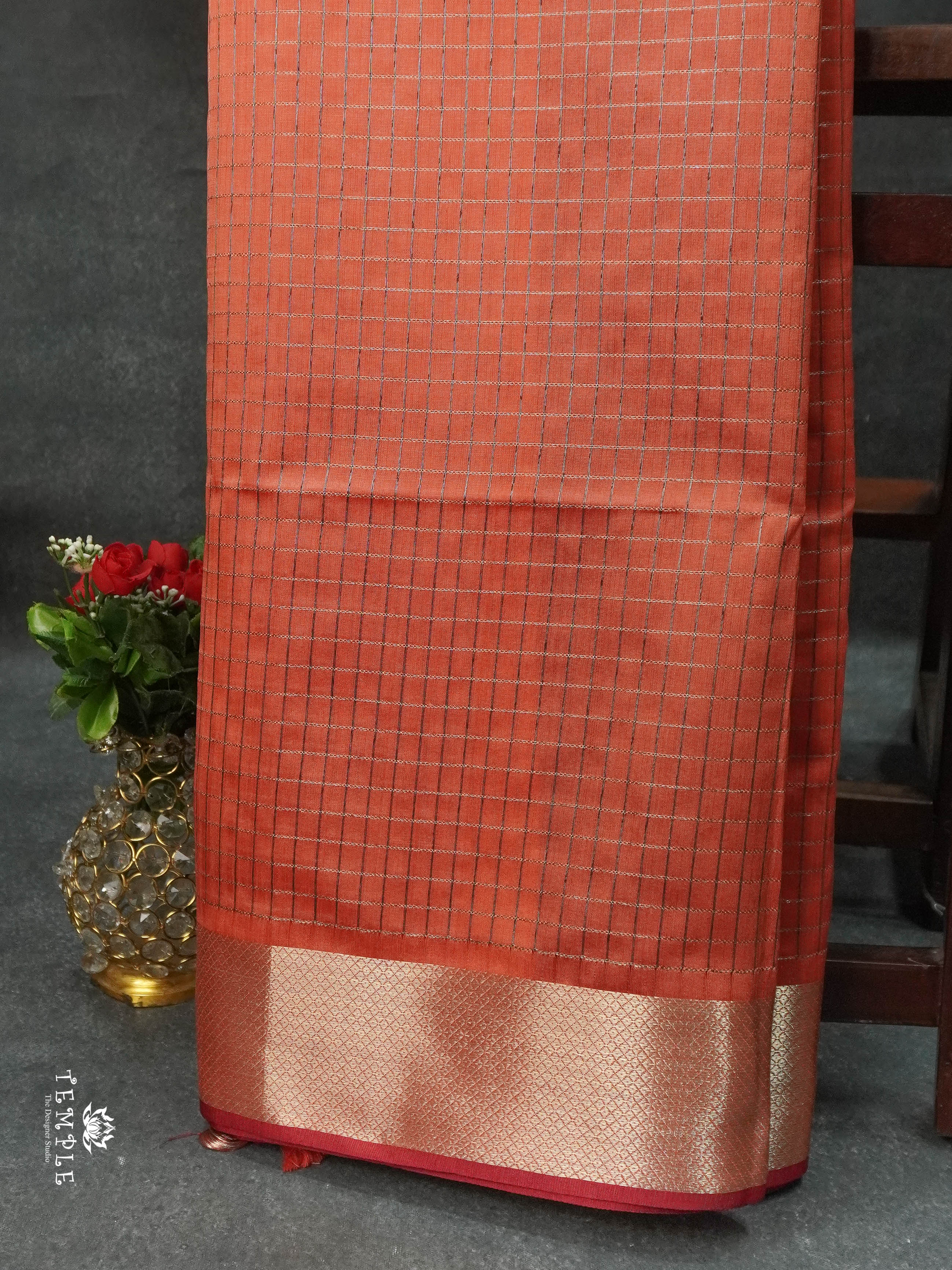 Checked Pattern Raw Silk Saree | TTDS1668