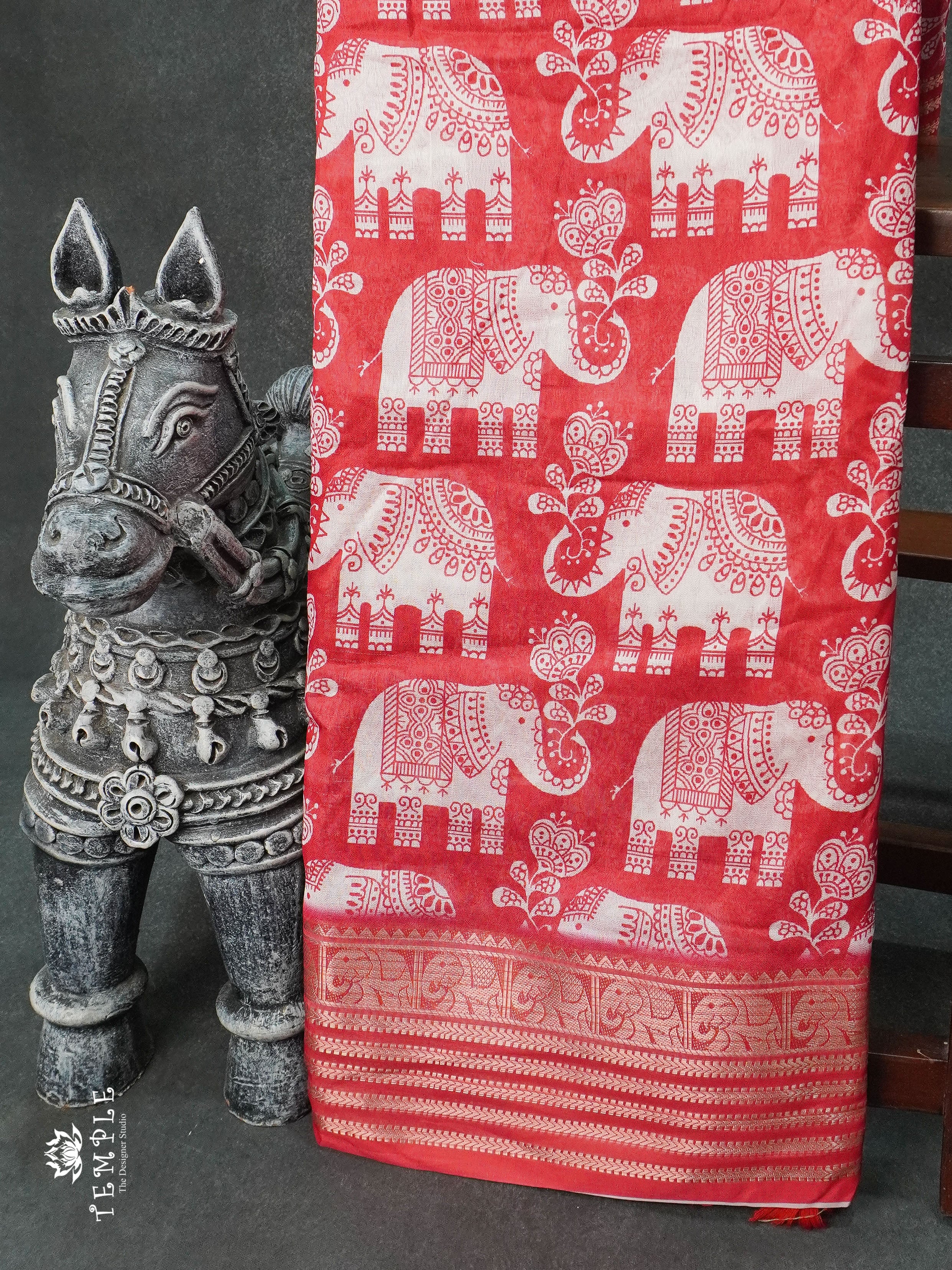 Dola Saree With Elephant Prints(Red) | TTDS1258 | Sparkling Deals