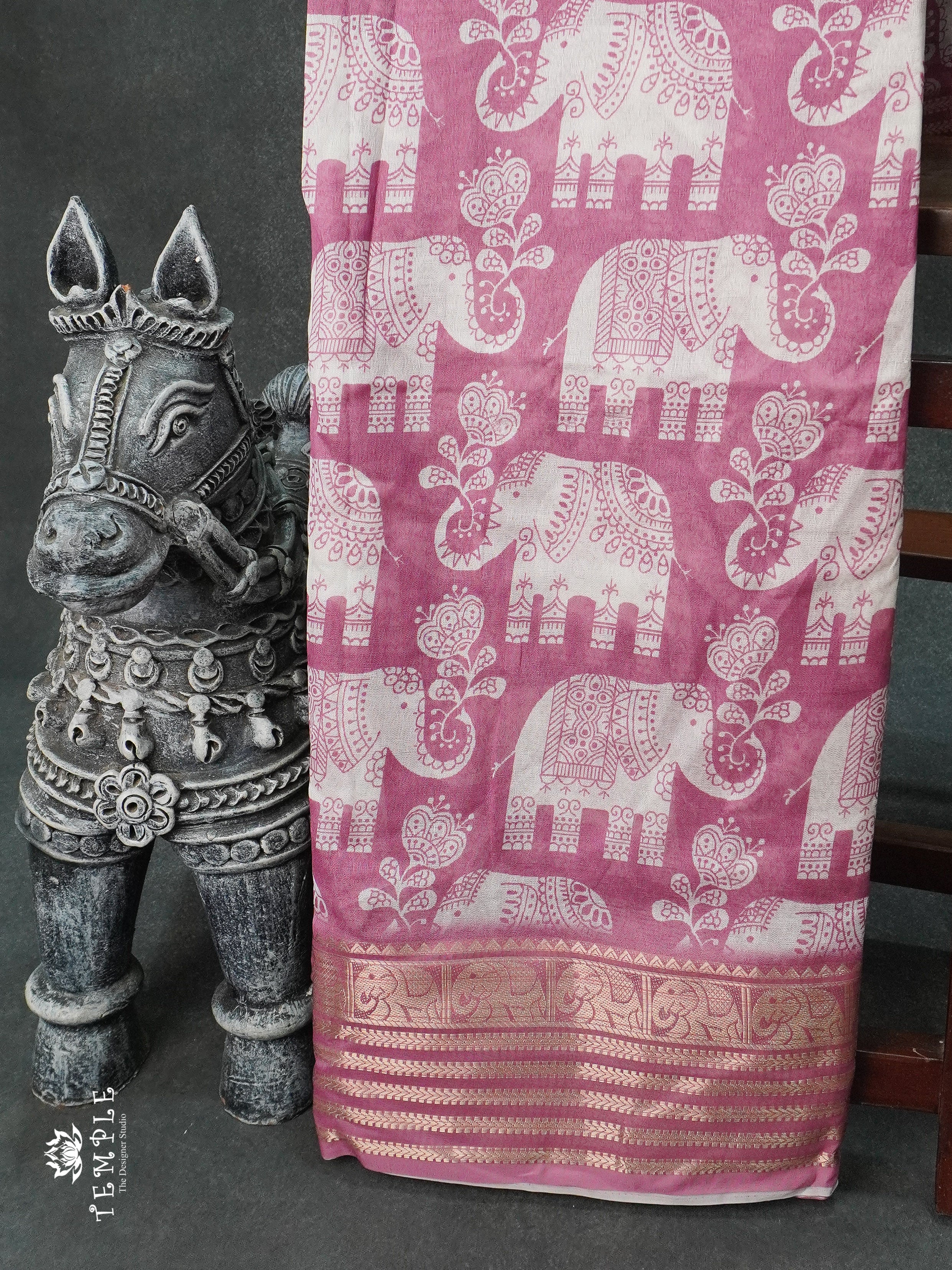 Dola Saree With Elephant Prints(Baby Pink) | TTDS1258 | Sparkling Deals