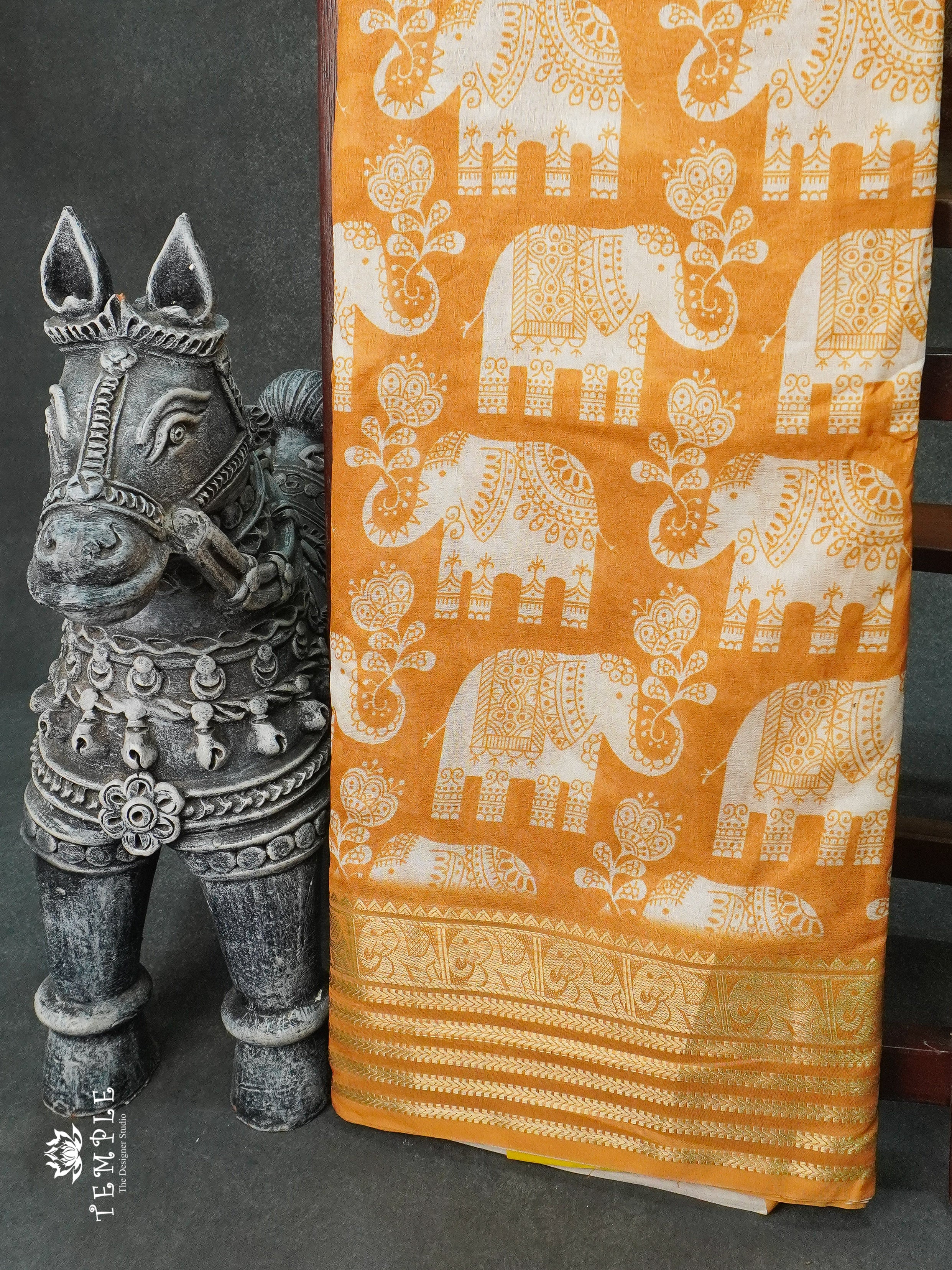 Dola Saree With Elephant Prints(Yellow) | TTDS1258 | Sparkling Deals