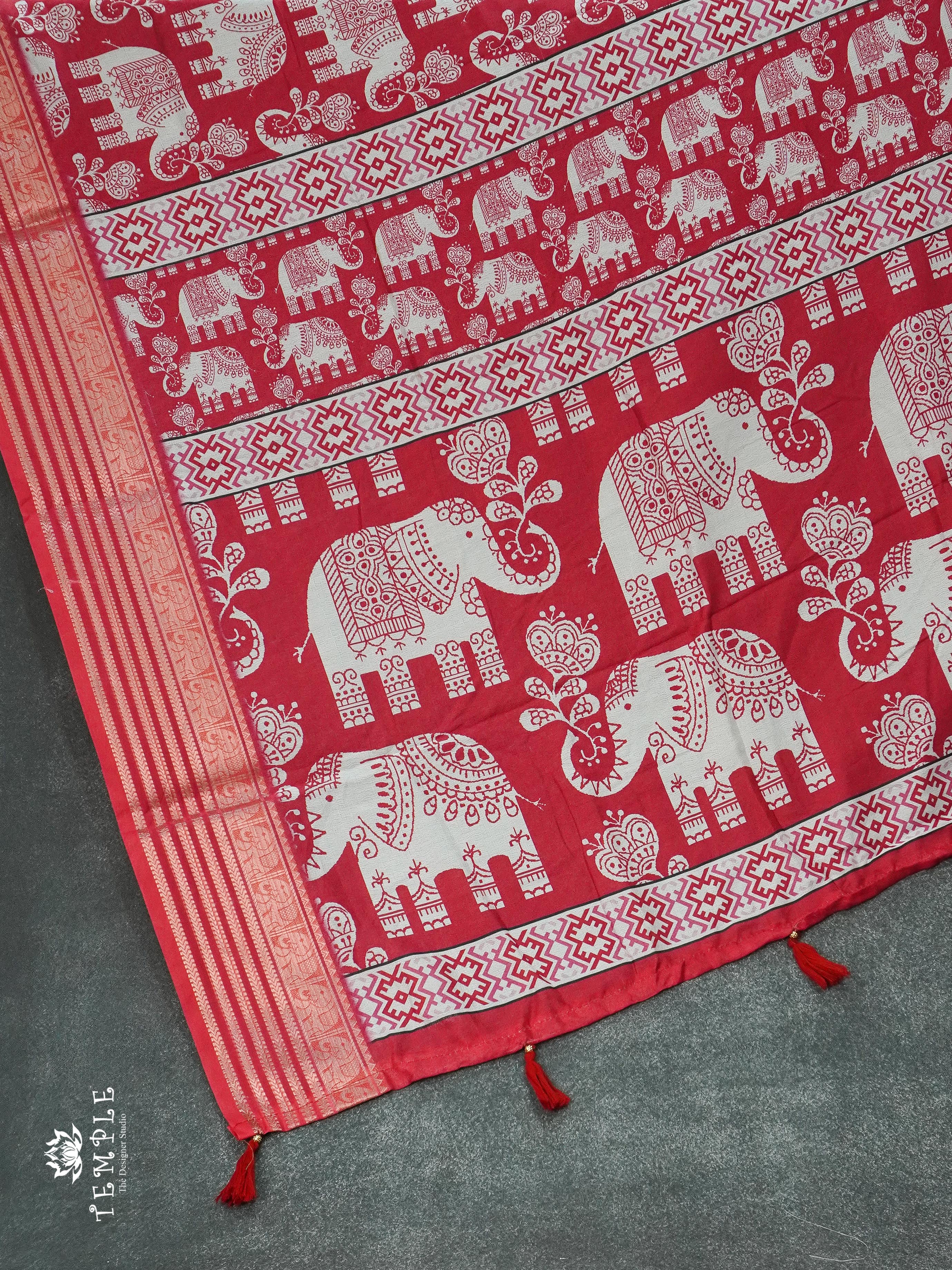 Dola Saree With Elephant Prints(Red) | TTDS1258 | Sparkling Deals