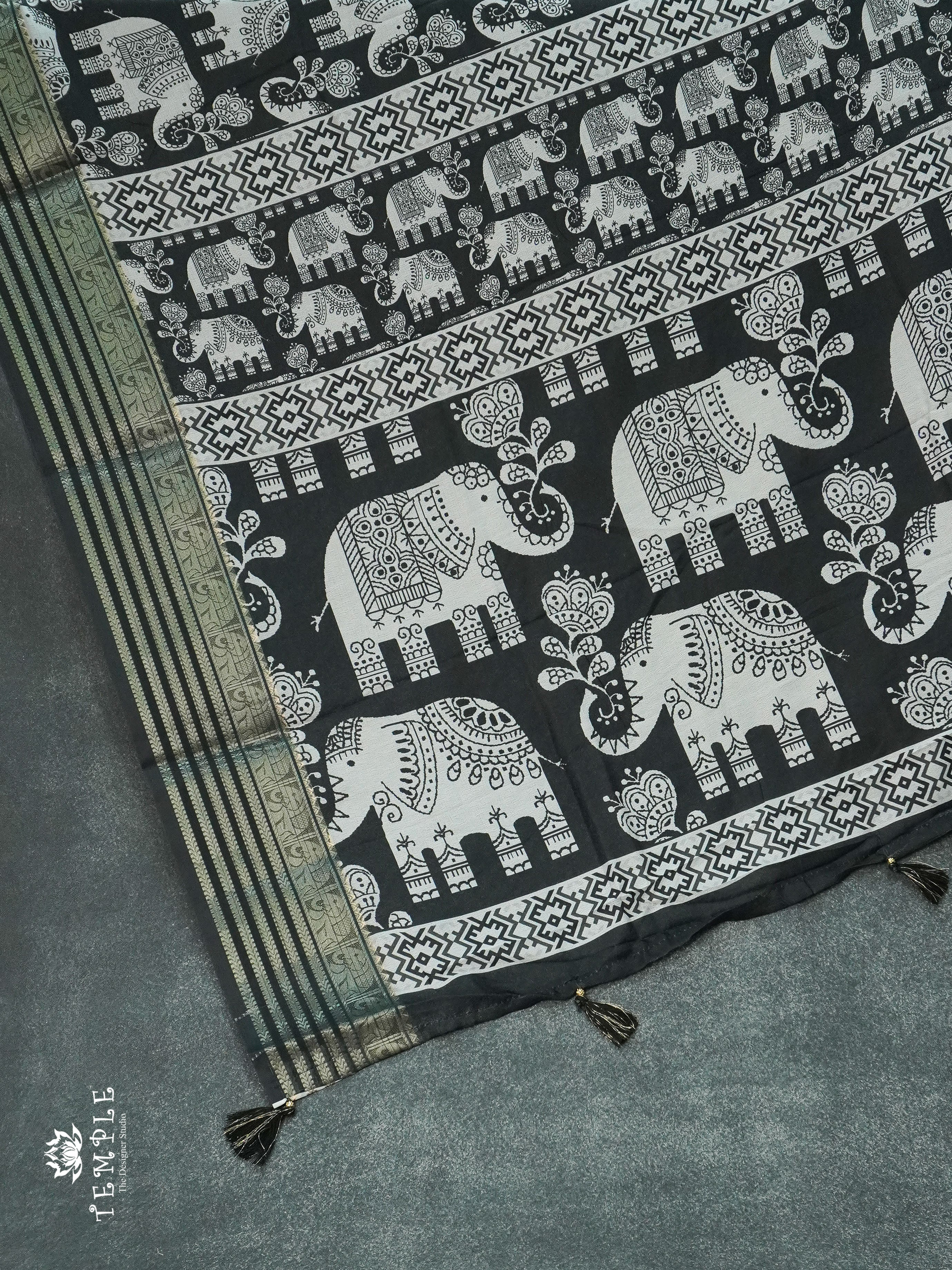 Dola Saree With Elephant Prints(Black) | TTDS1258 | Sparkling Deals