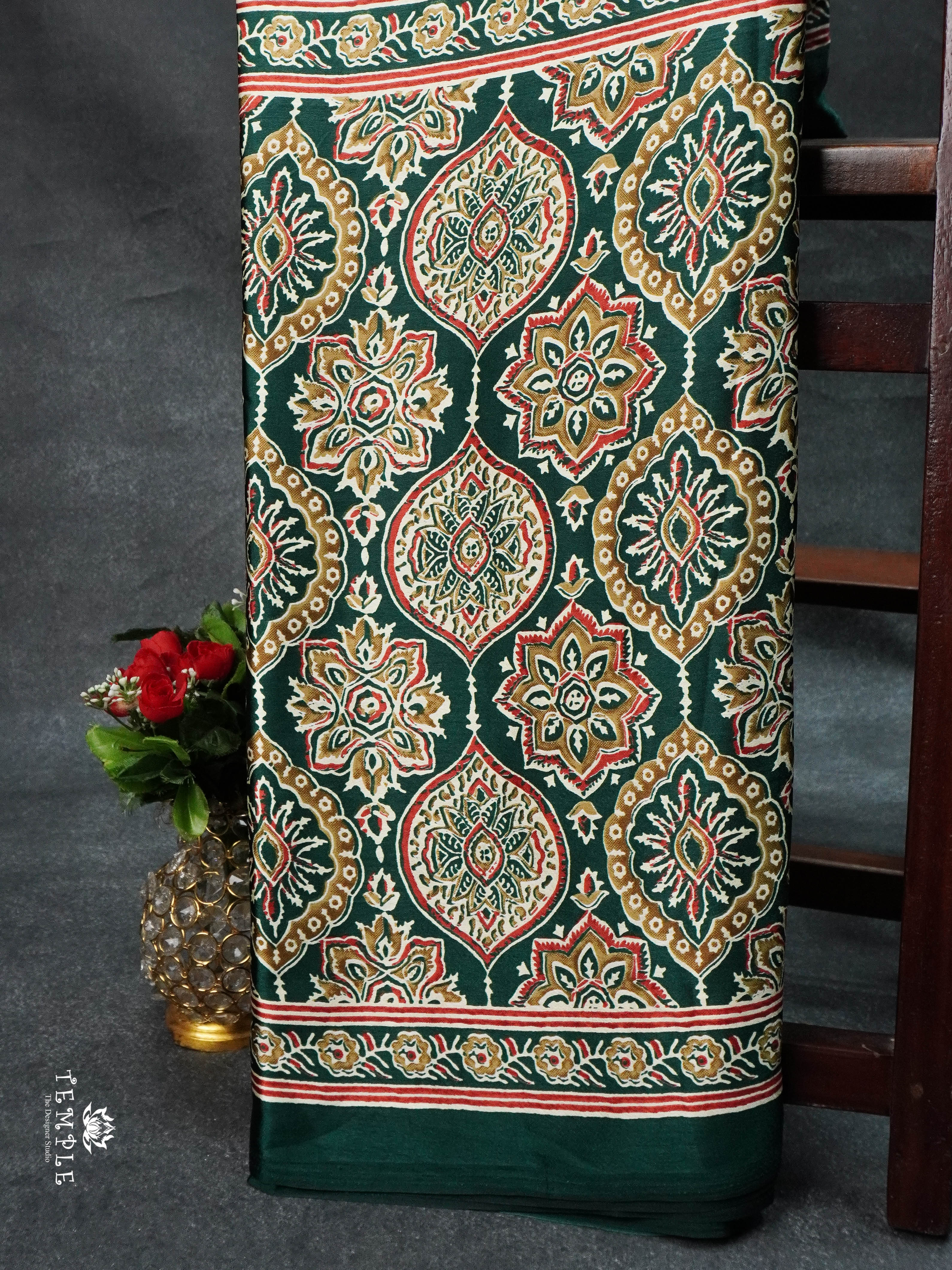 Ajrakh Printed Satin Silk Saree | TTDS1675 | PRE BOOKING