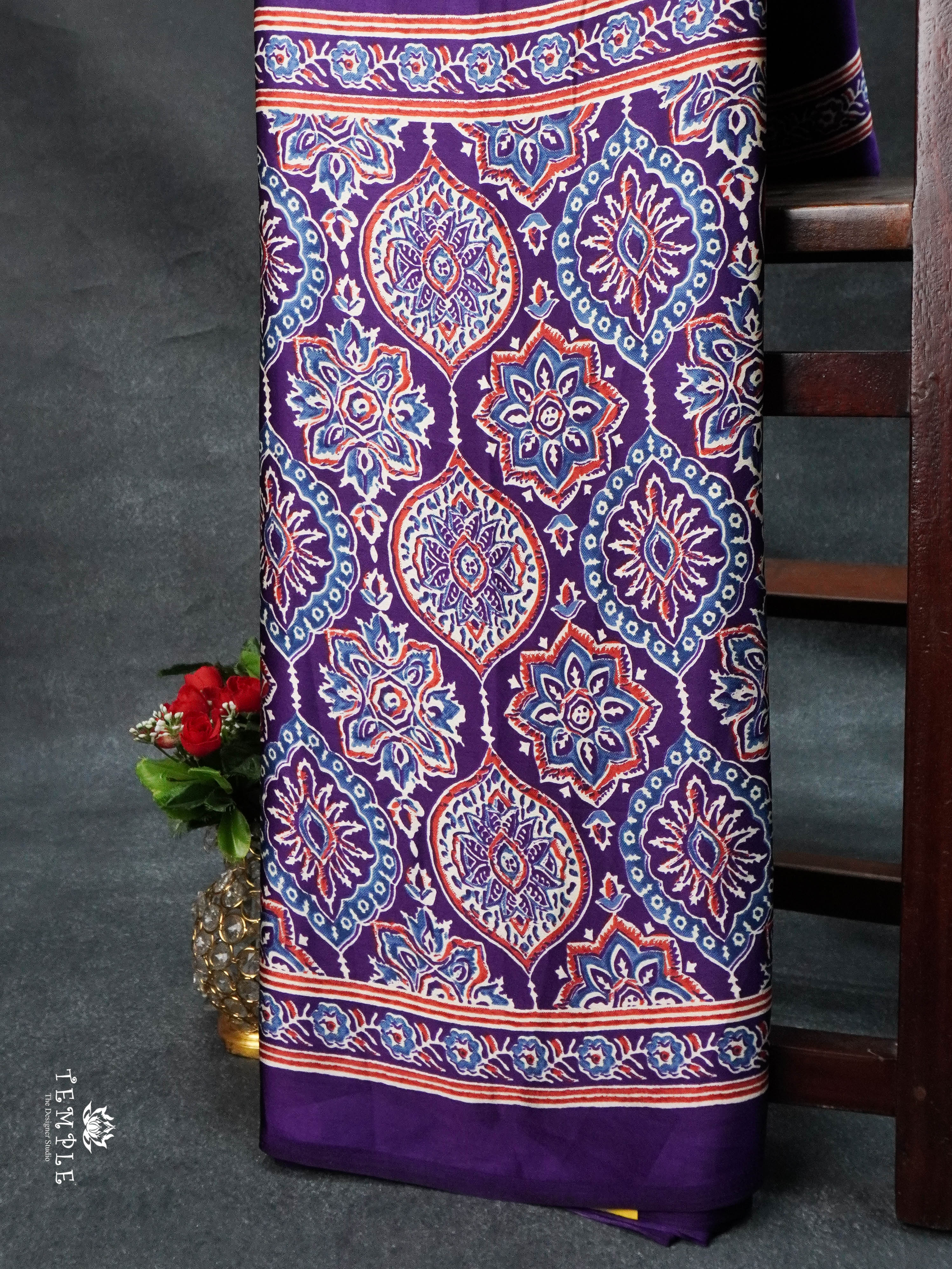 Ajrakh Printed Satin Silk Saree | TTDS1675 | PRE BOOKING