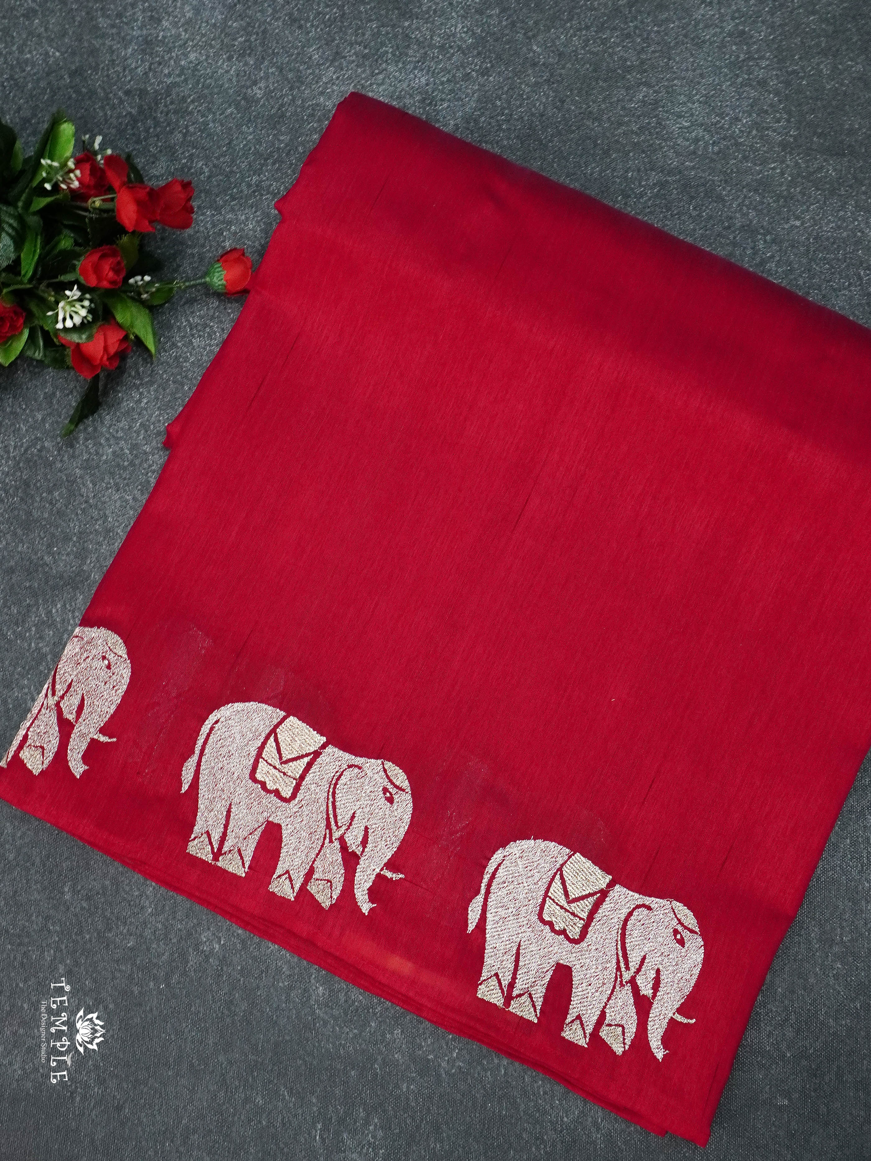 Raw Silk Saree With Elephant Motifs | TTDS1681