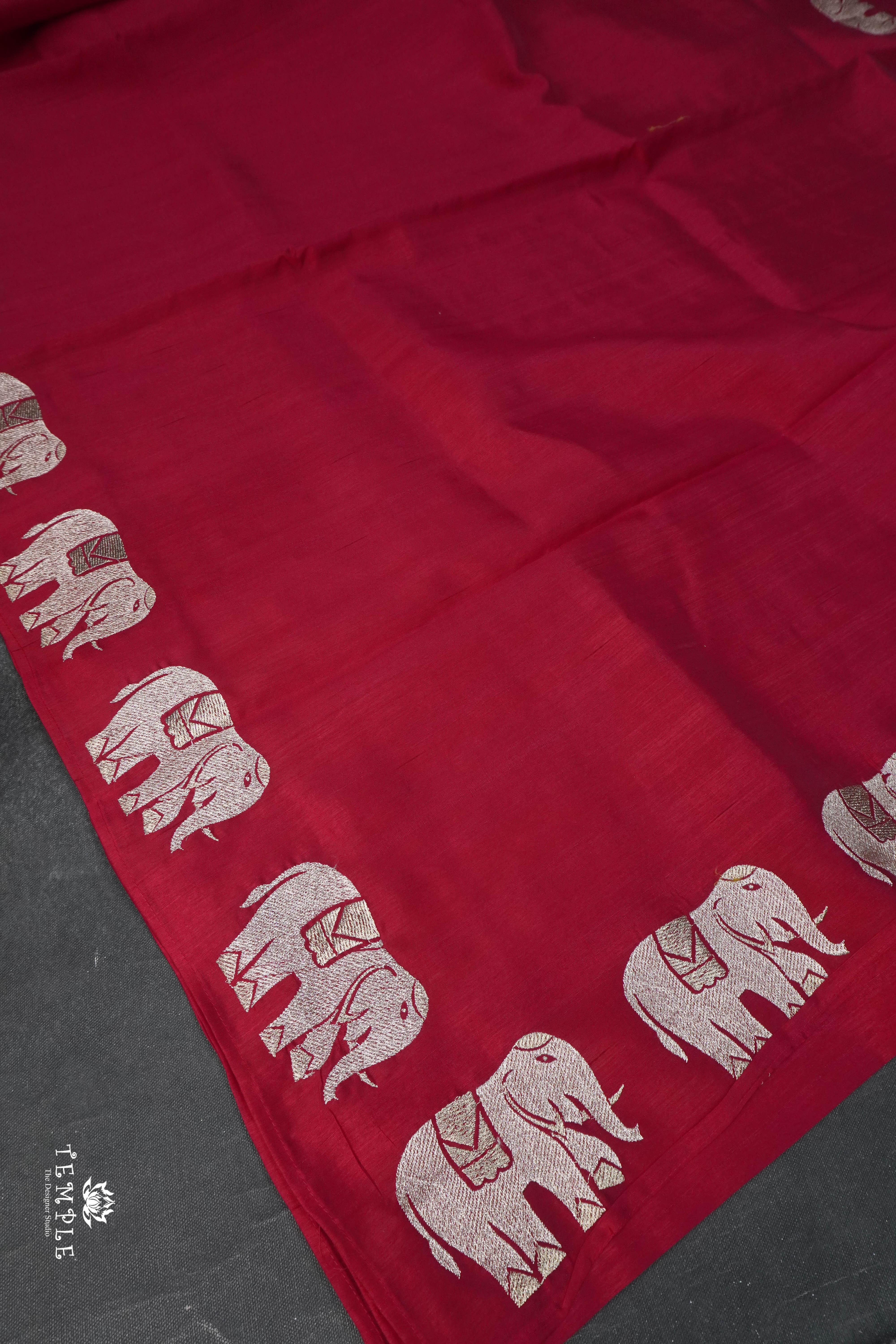 Raw Silk Saree With Elephant Motifs | TTDS1681