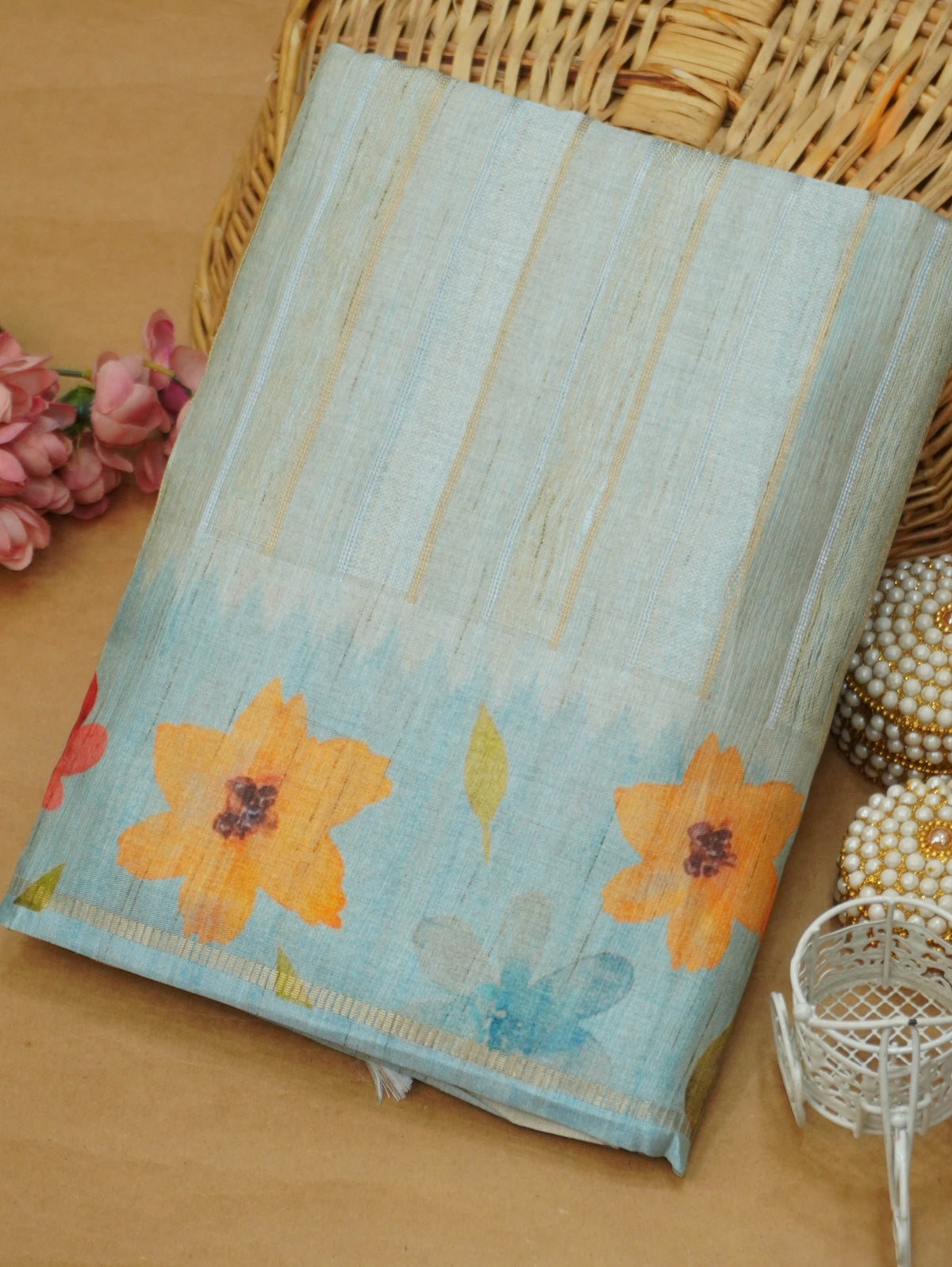 Handloom Printed Tussar Silk Saree | TTDS3564