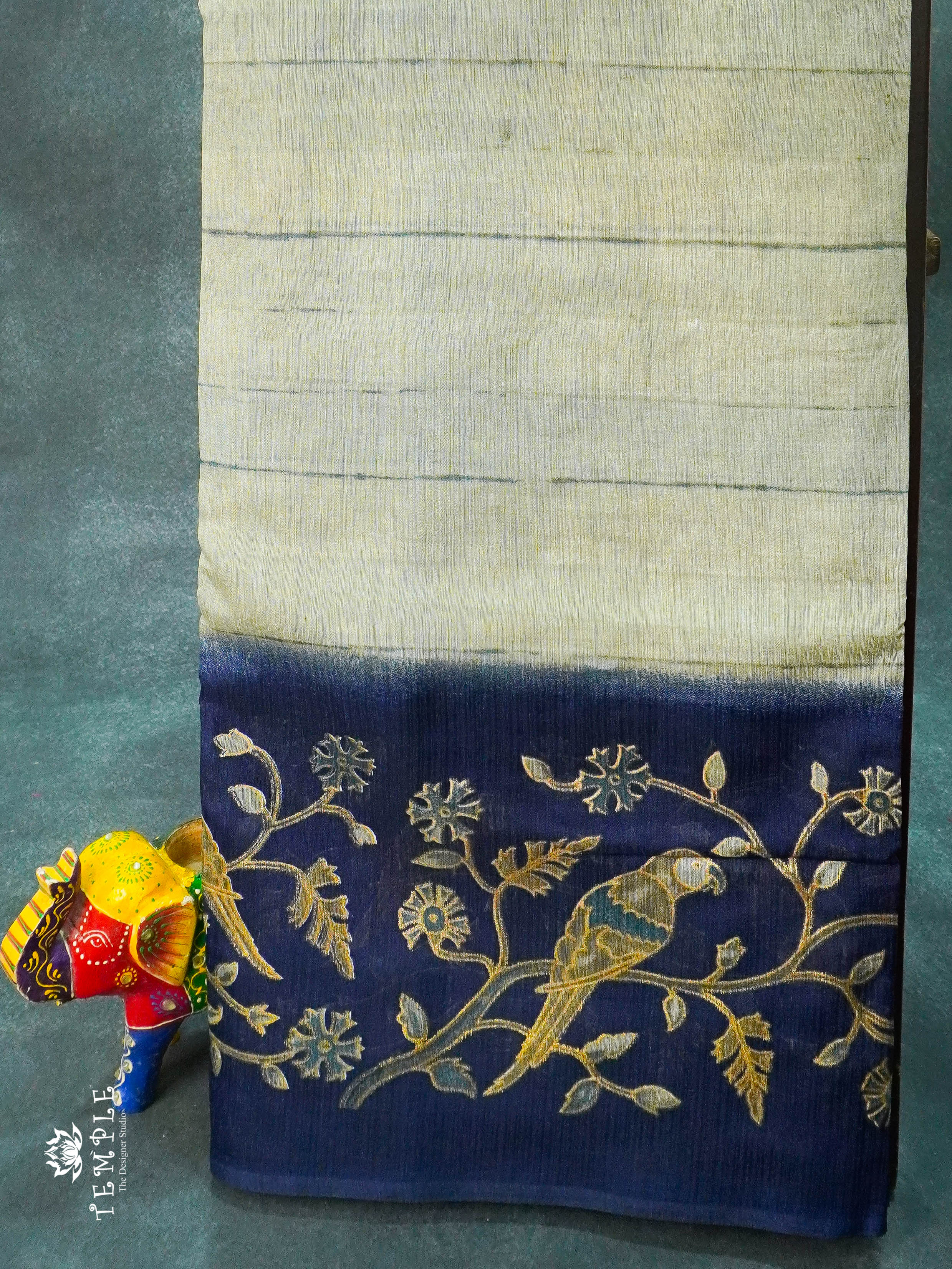 Bamboo Silk Saree(Navy Blue Border) | TTDS1273 | Sparkling Deals