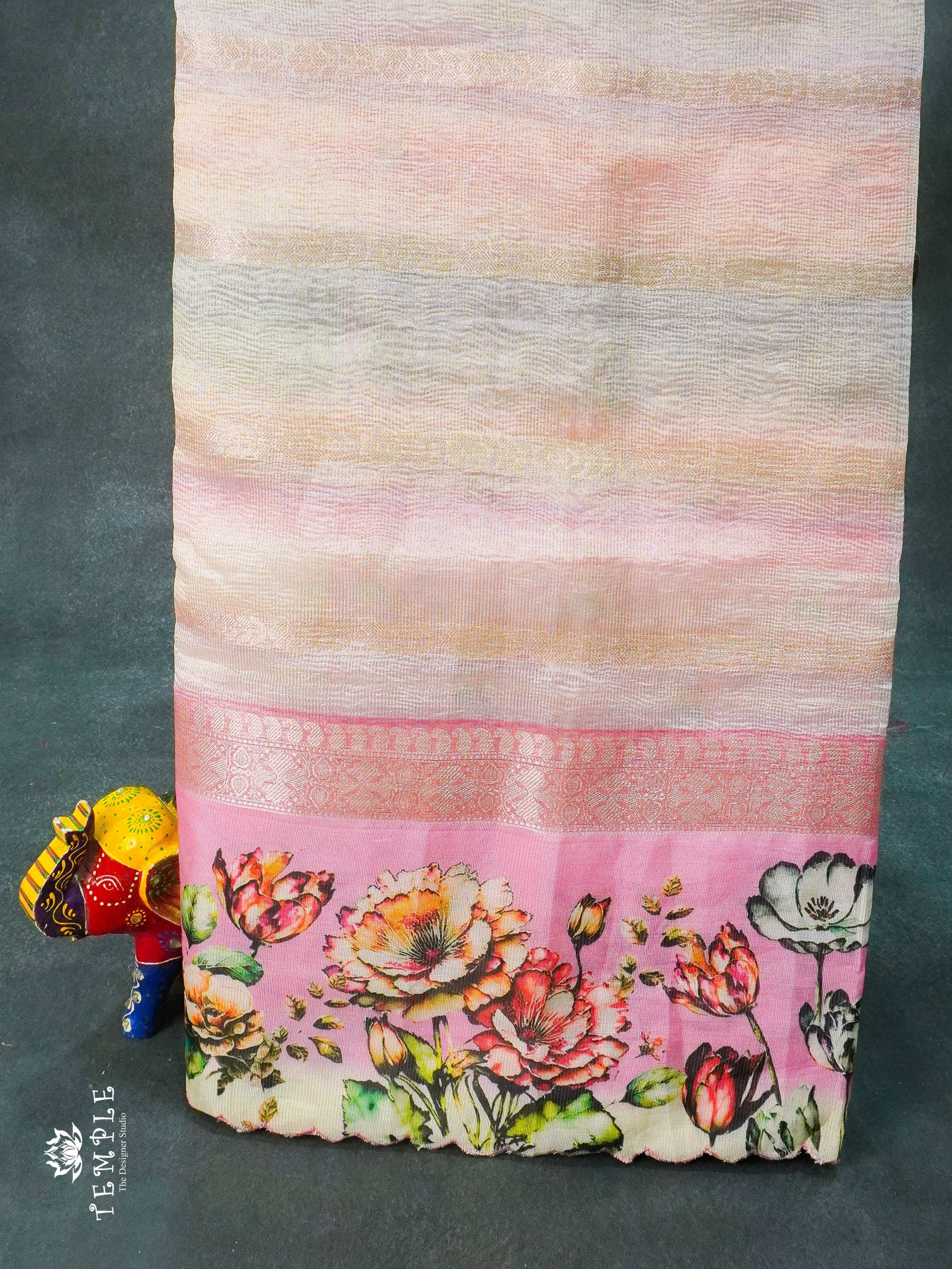 Rainbow Crushed Tissue Saree (Floral Border) | TTDS1278