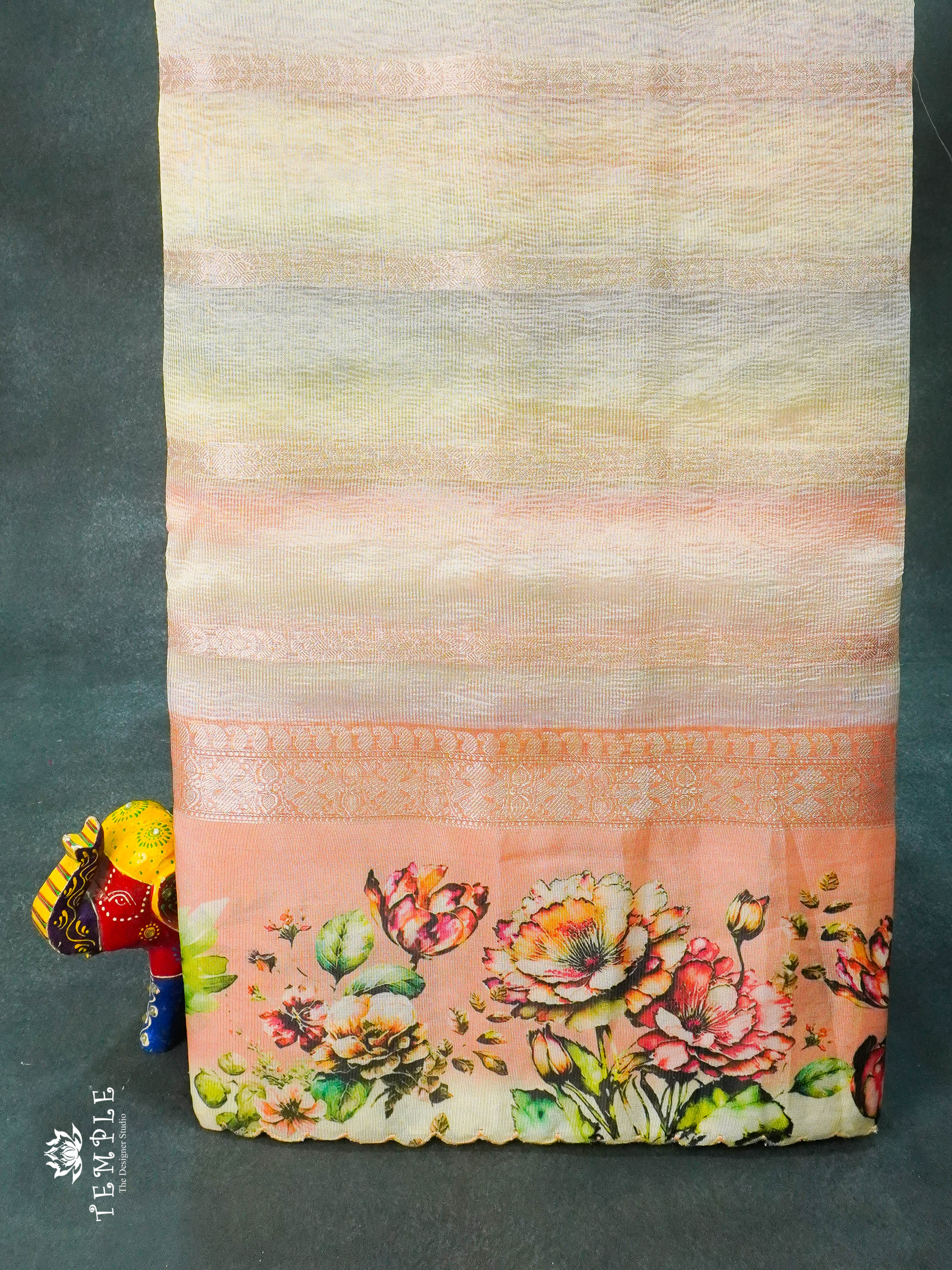 Rainbow Crushed Tissue Saree (Floral Border) | TTDS1278