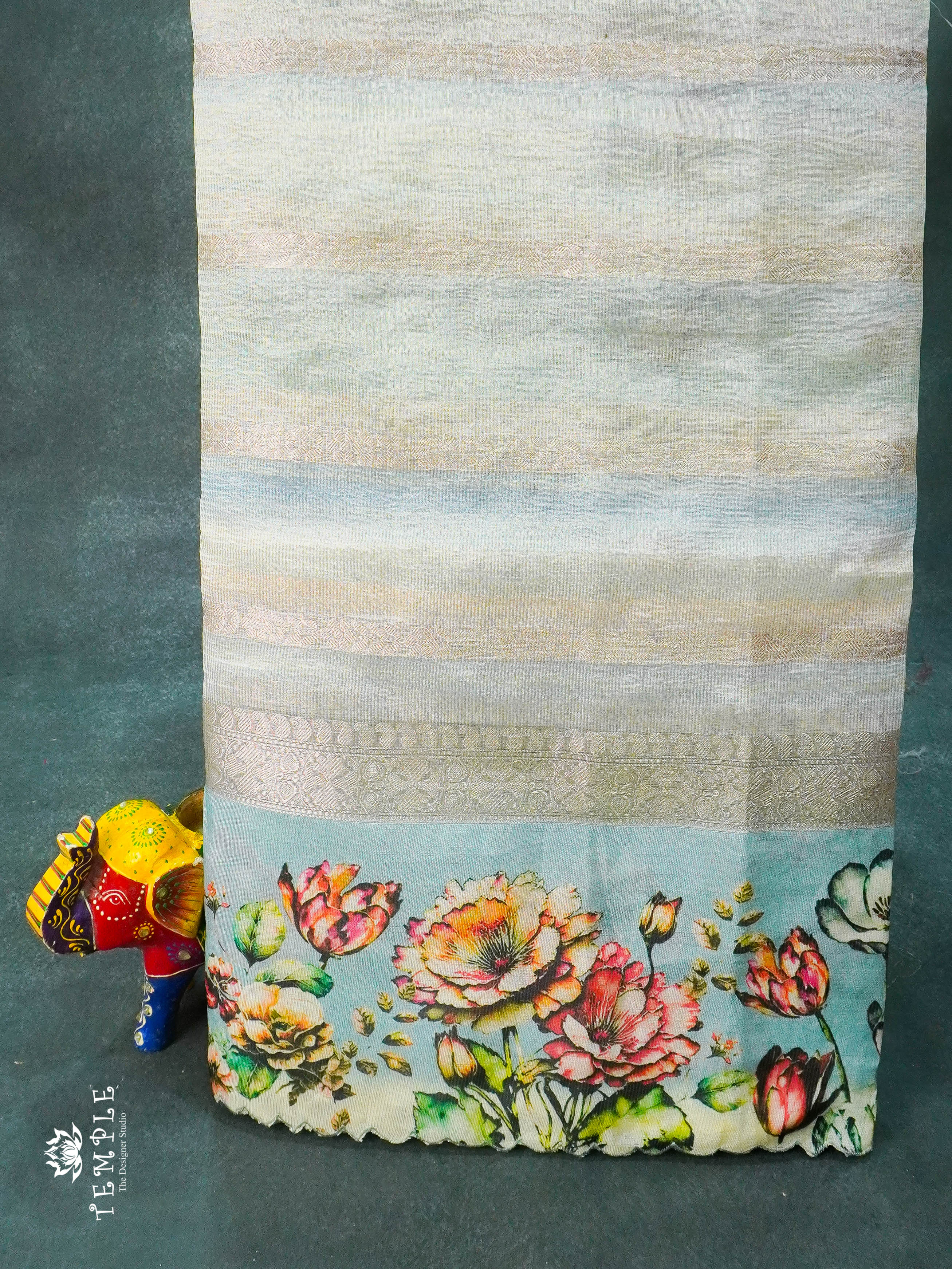 Rainbow Crushed Tissue Saree (Floral Border) | TTDS1278