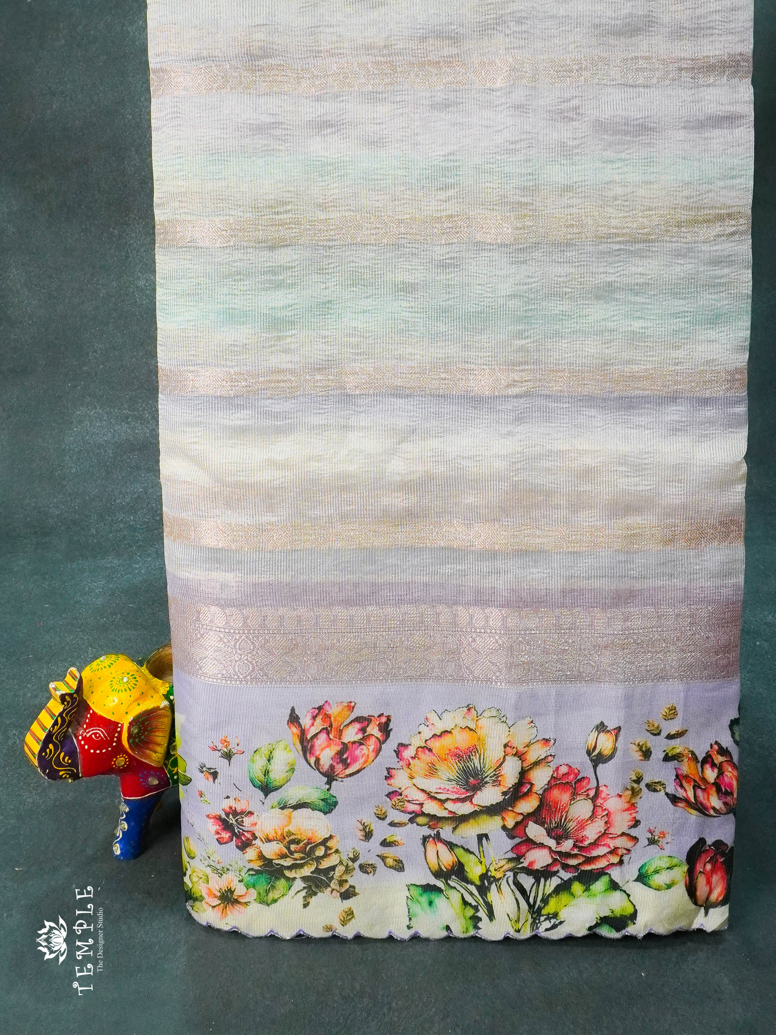 Rainbow Crushed Tissue Saree (Floral Border) | TTDS1278