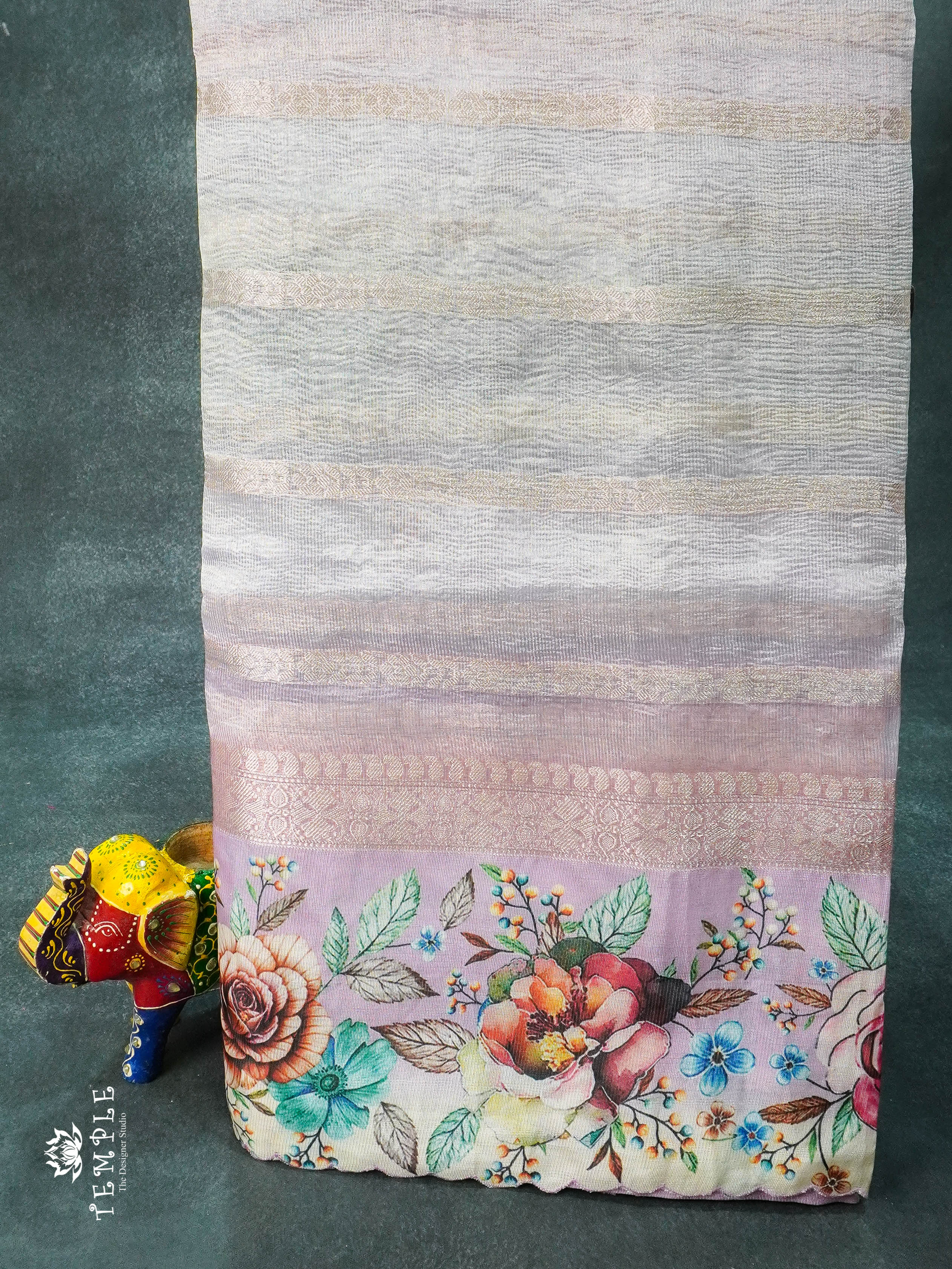 Rainbow Crushed Tissue Saree (Floral Border) | TTDS1279