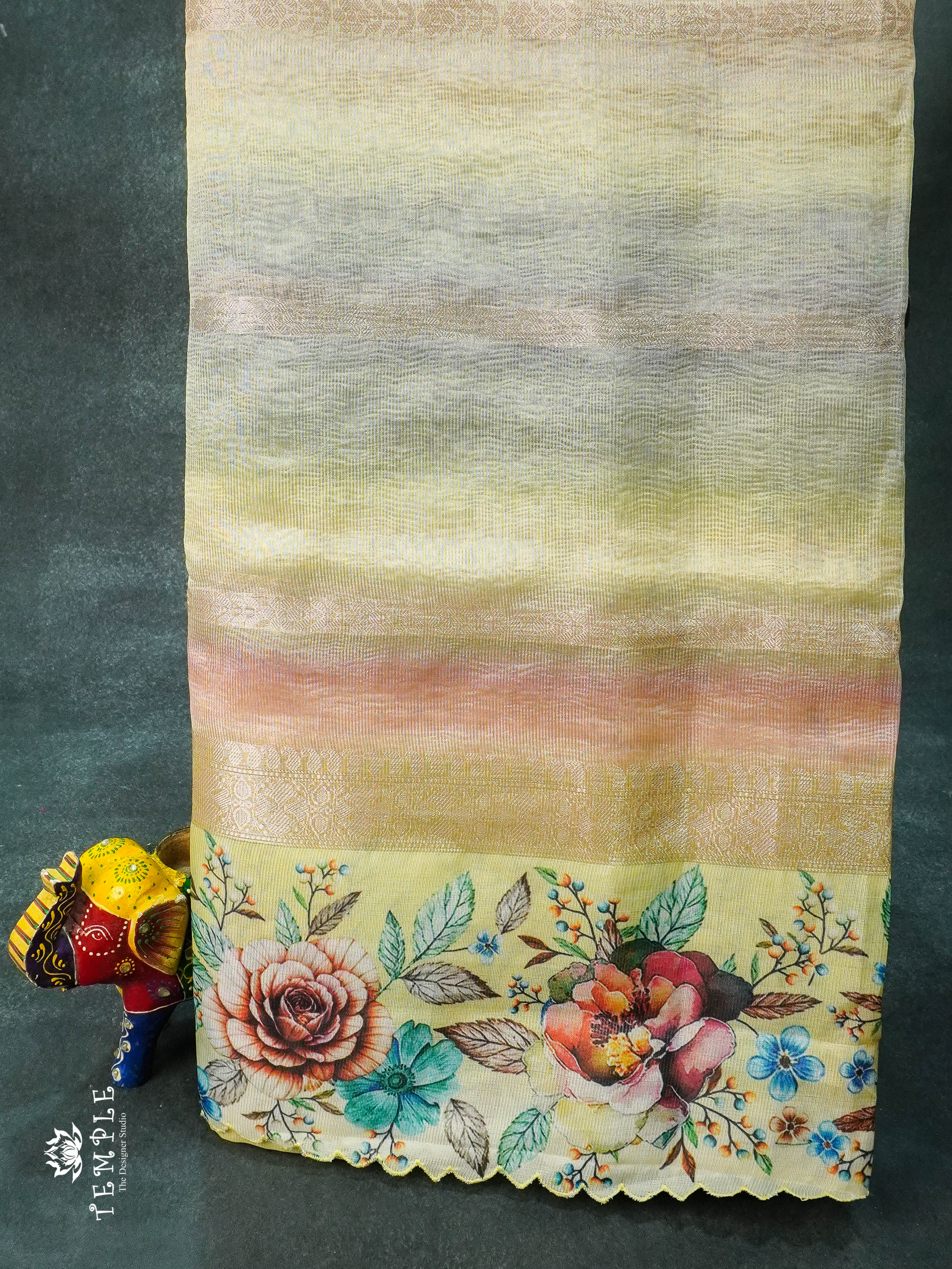 Rainbow Crushed Tissue Saree (Floral Border) | TTDS1279