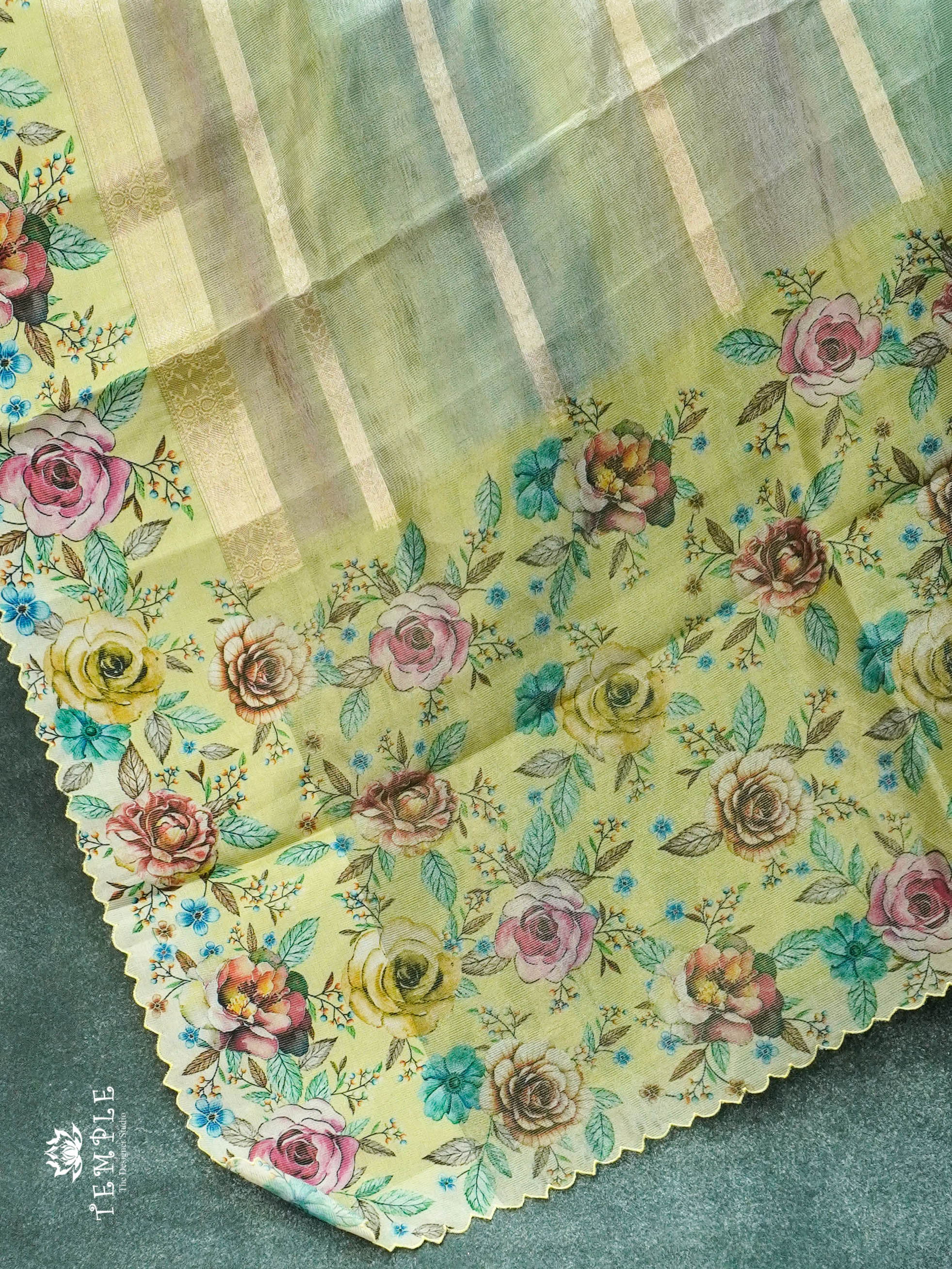 Rainbow Crushed Tissue Saree (Floral Border) | TTDS1279