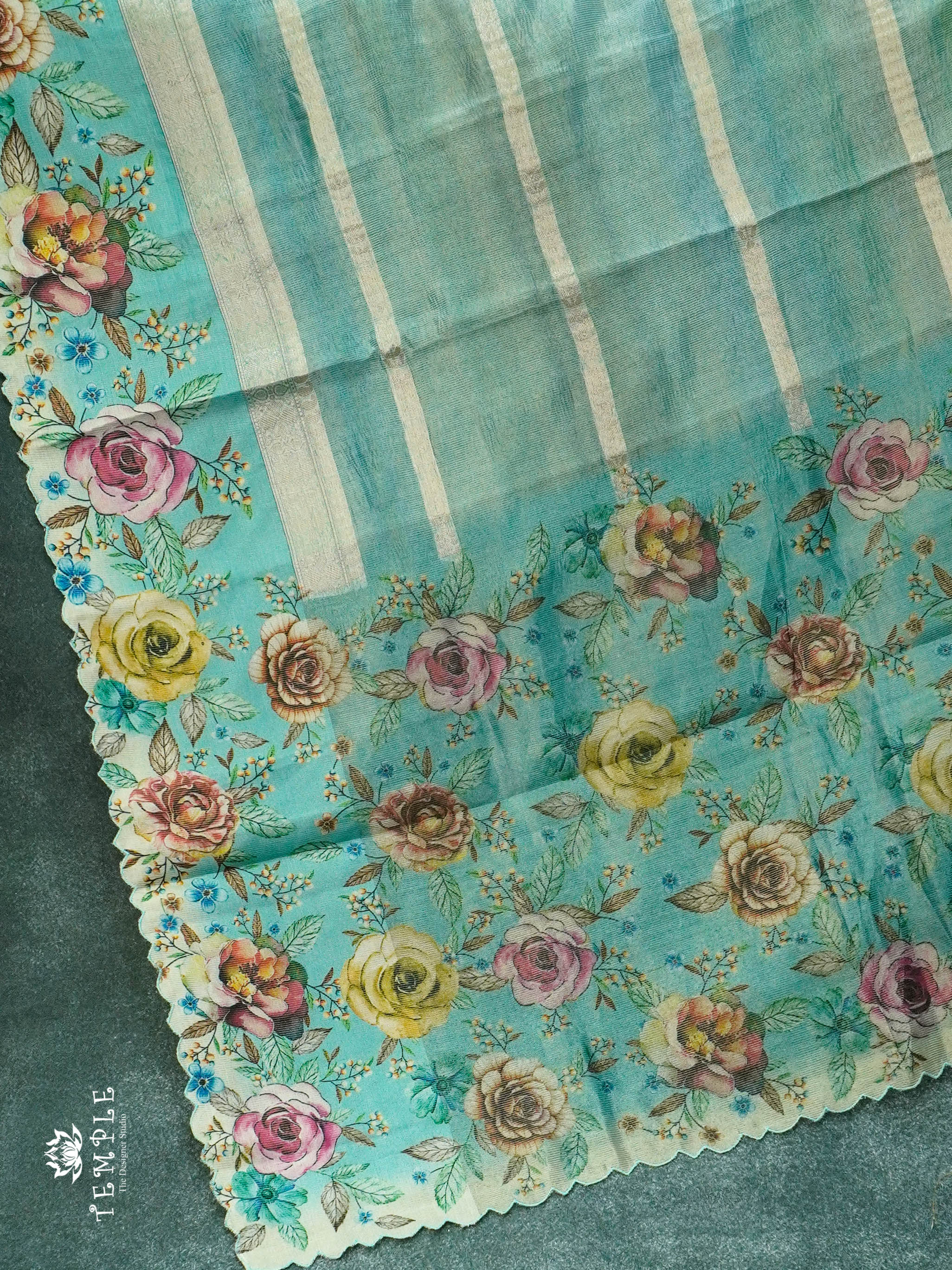 Rainbow Crushed Tissue Saree (Floral Border) | TTDS1279