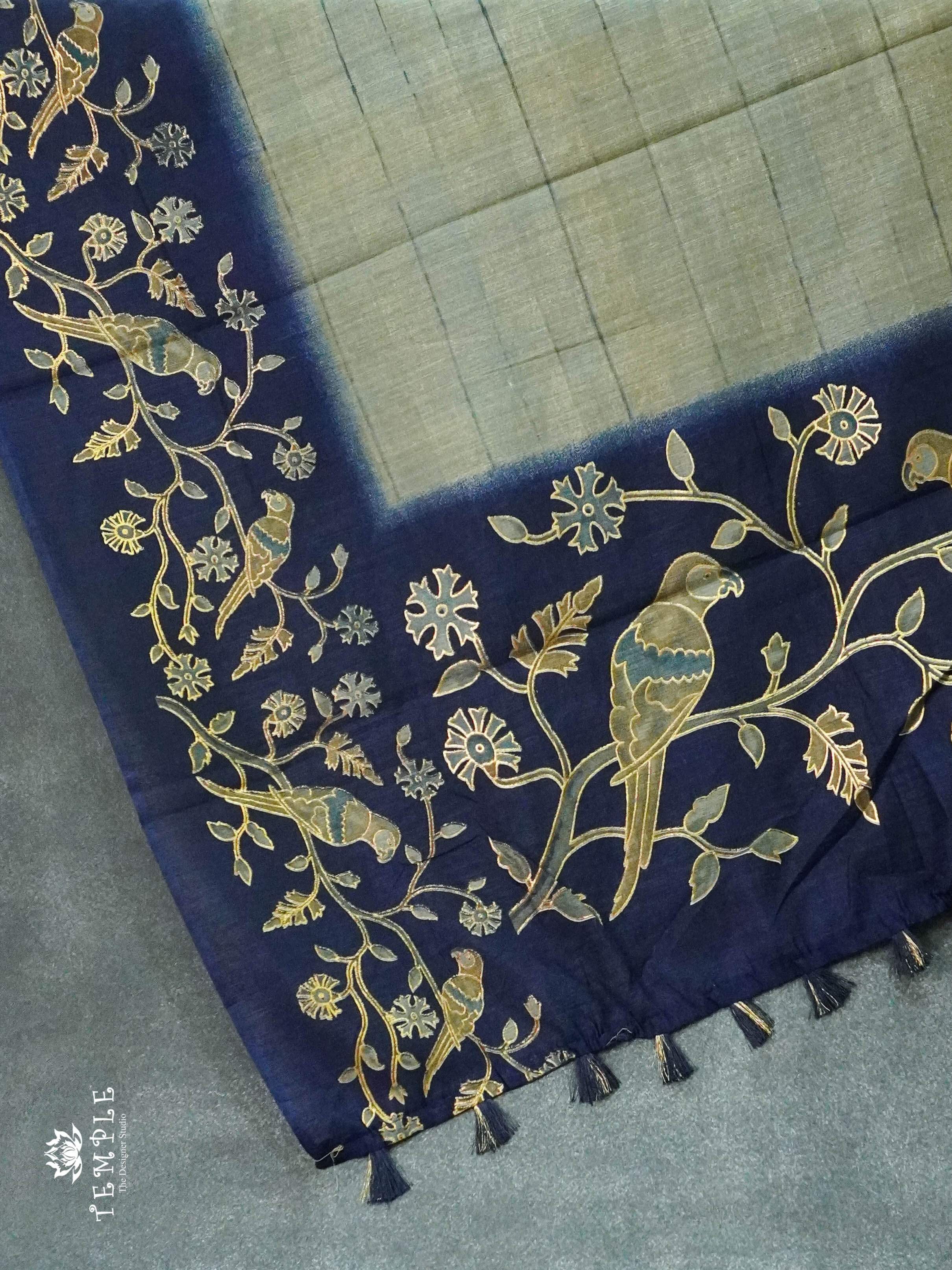 Bamboo Silk Saree(Navy Blue Border) | TTDS1273 | Sparkling Deals