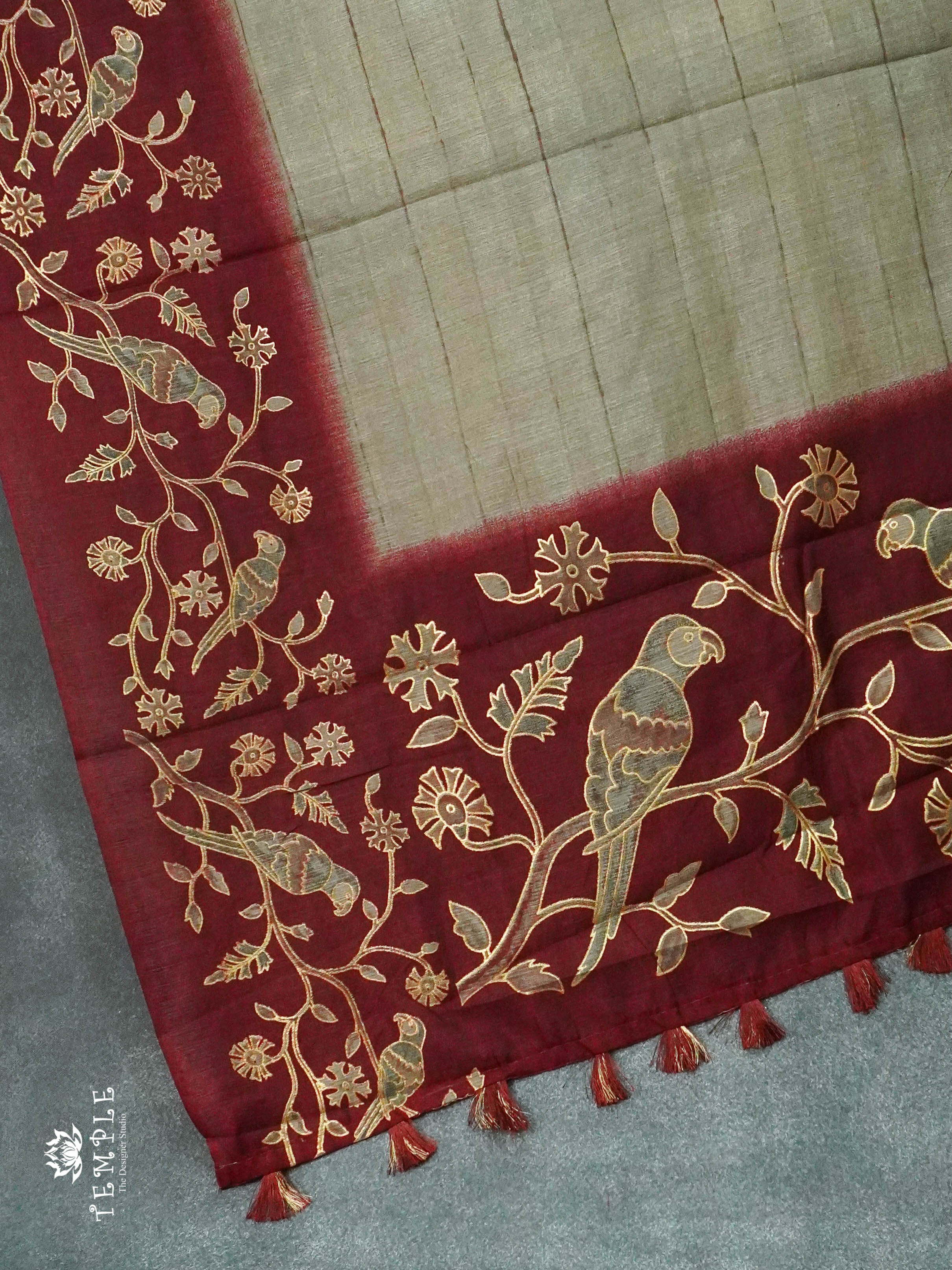 Bamboo Silk Saree (Maroon Border)  | TTDS1273 | Sparkling Deals