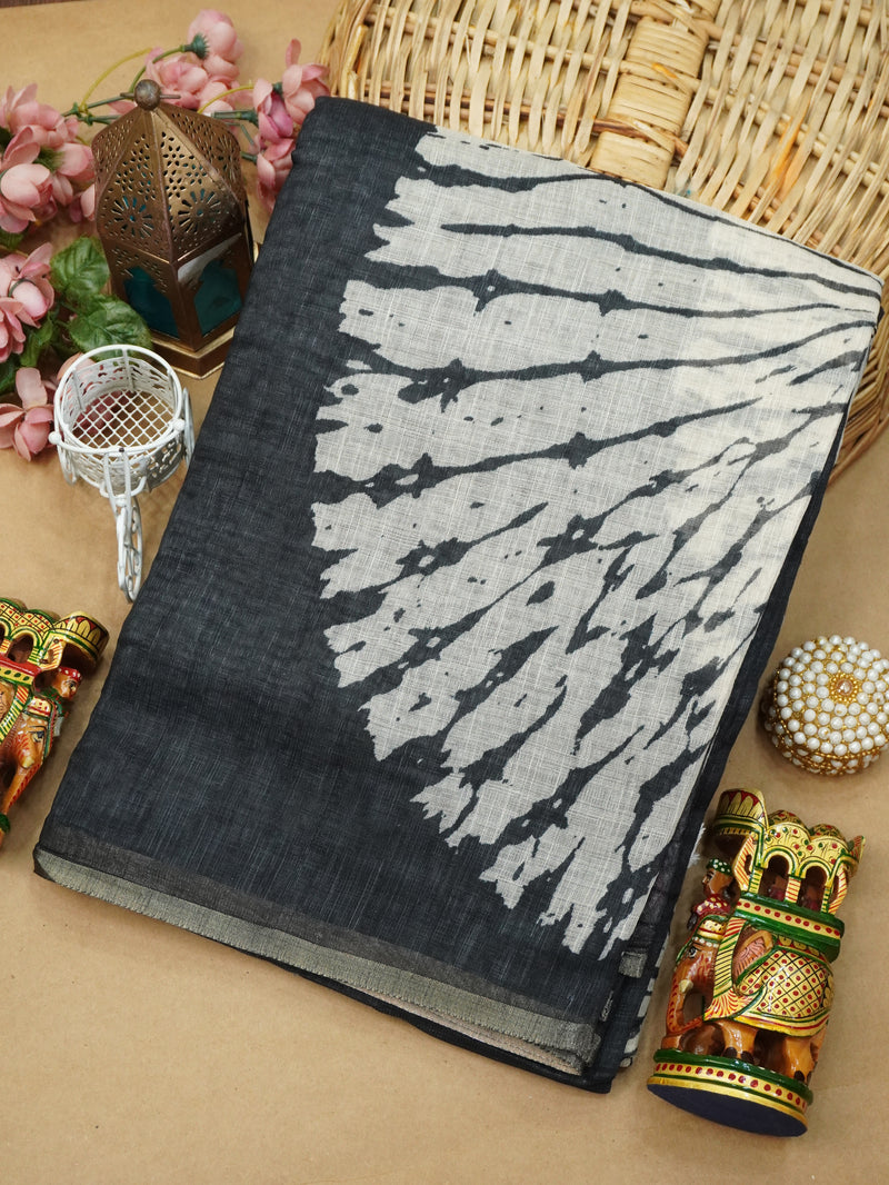 Printed Linen Cotton Saree | TTDS3155