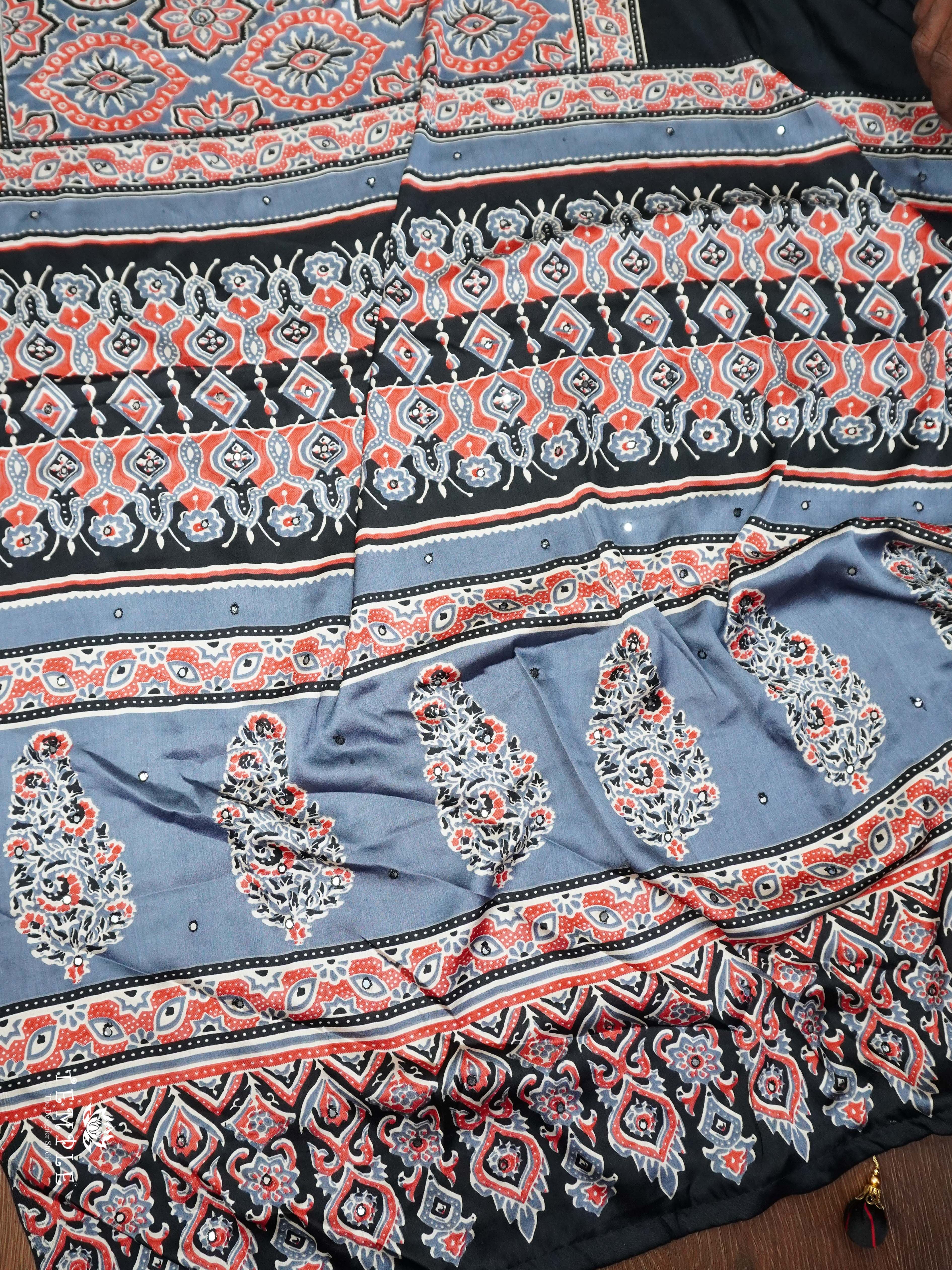 Ajrakh Printed Modal Silk Saree | TTDS2158