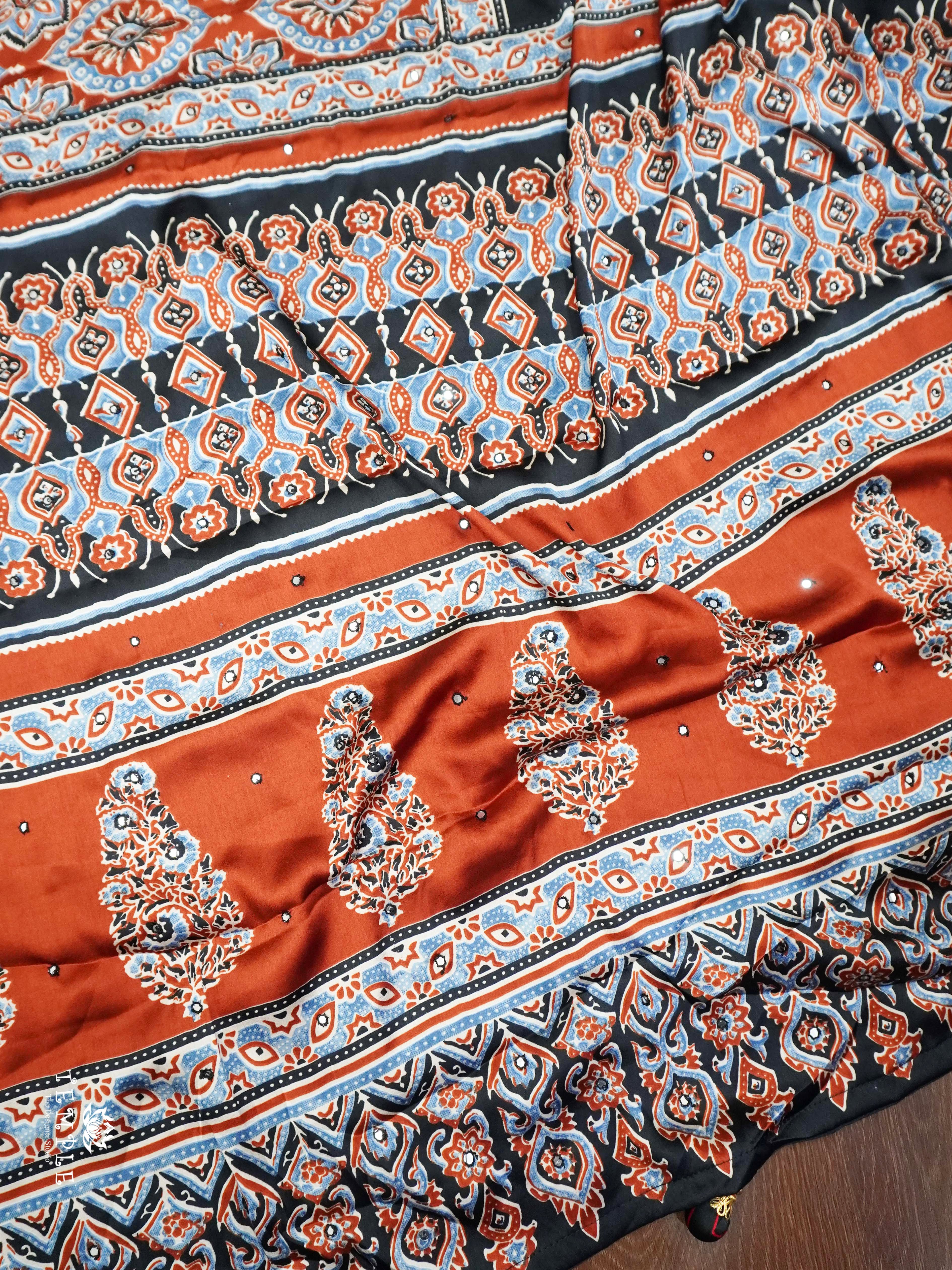 Ajrakh Printed Modal Silk Saree | TTDS2158