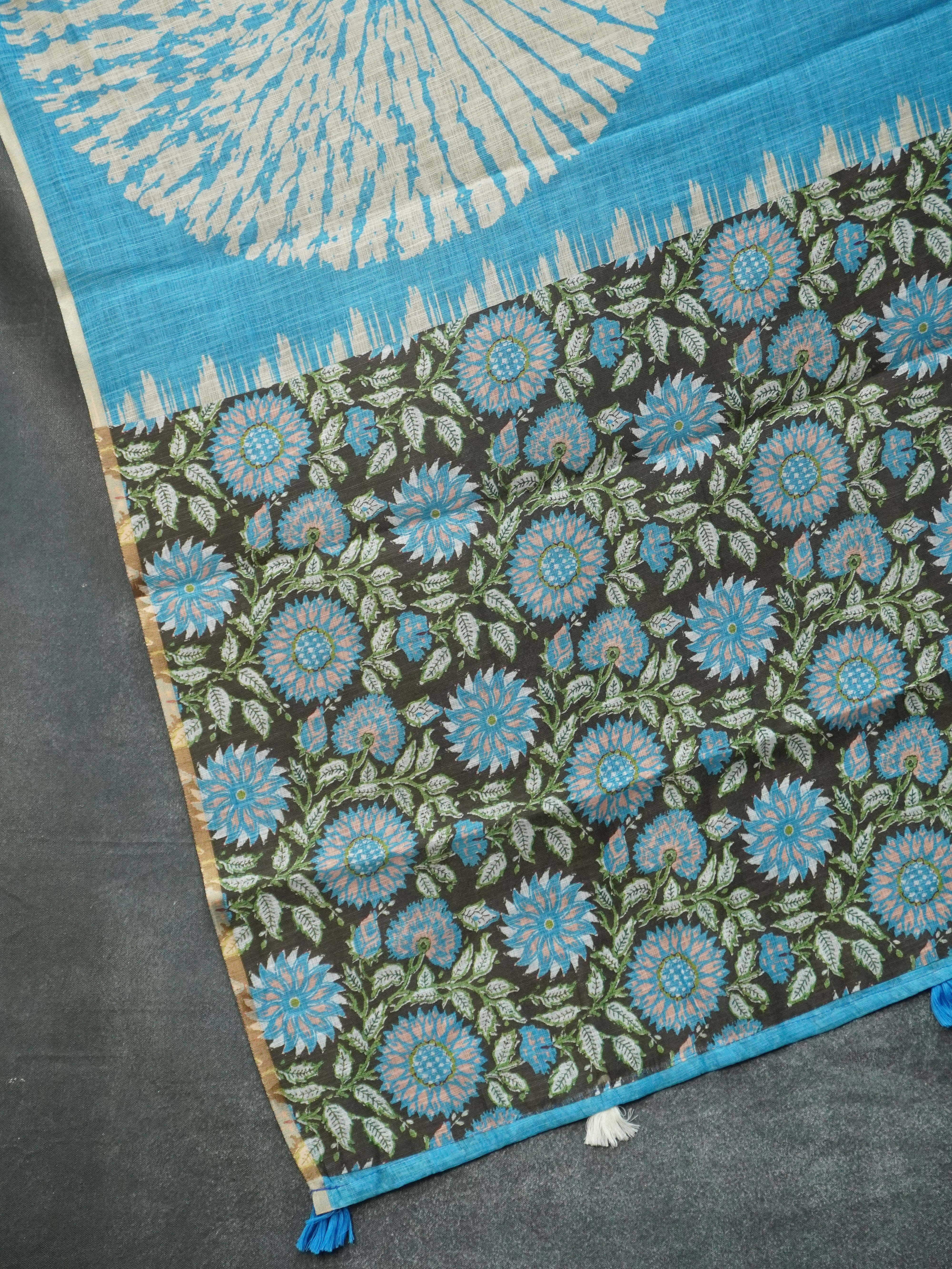 Printed Linen Cotton Saree | TTDS3155