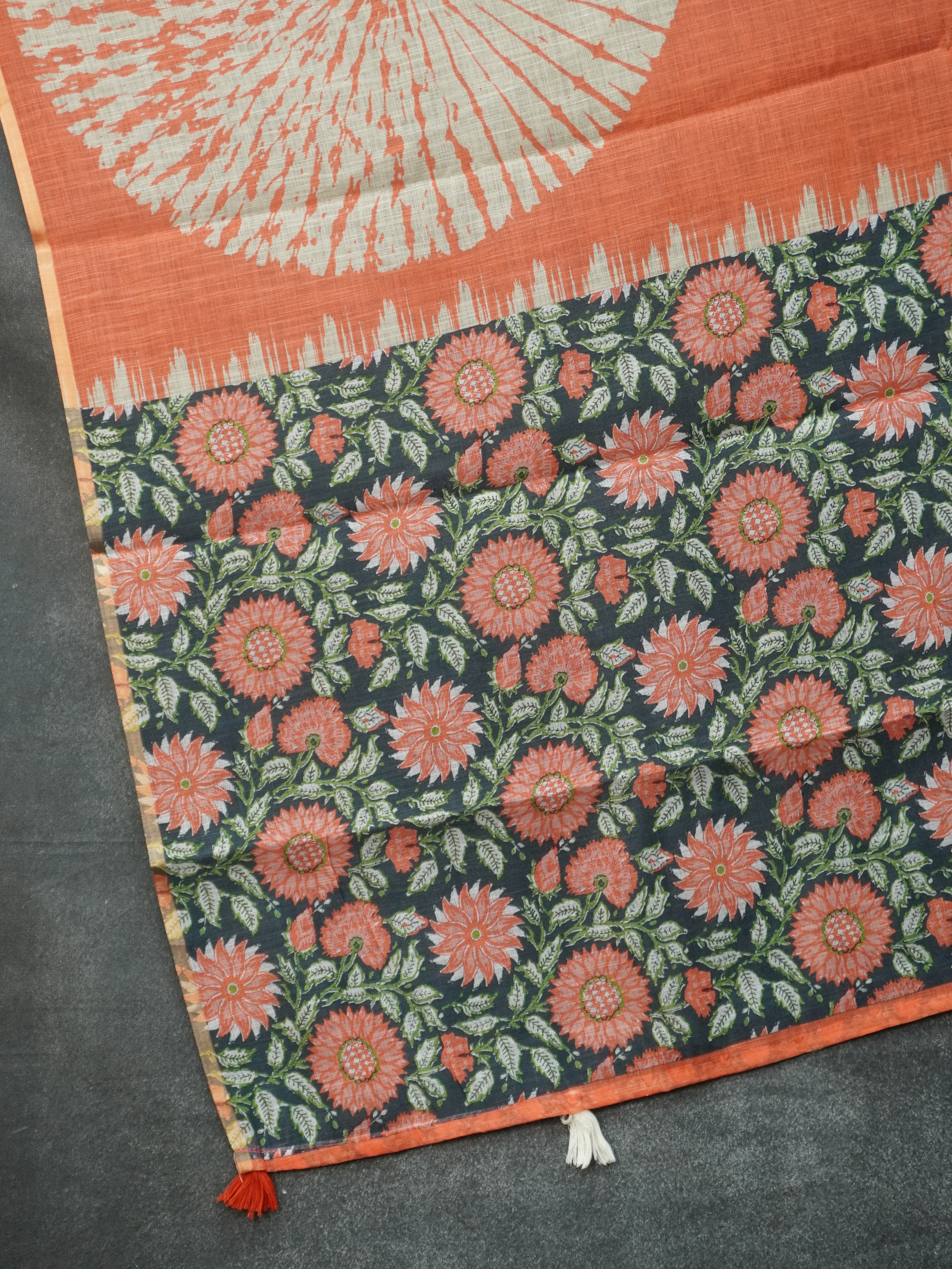 Printed Linen Cotton Saree | TTDS3155