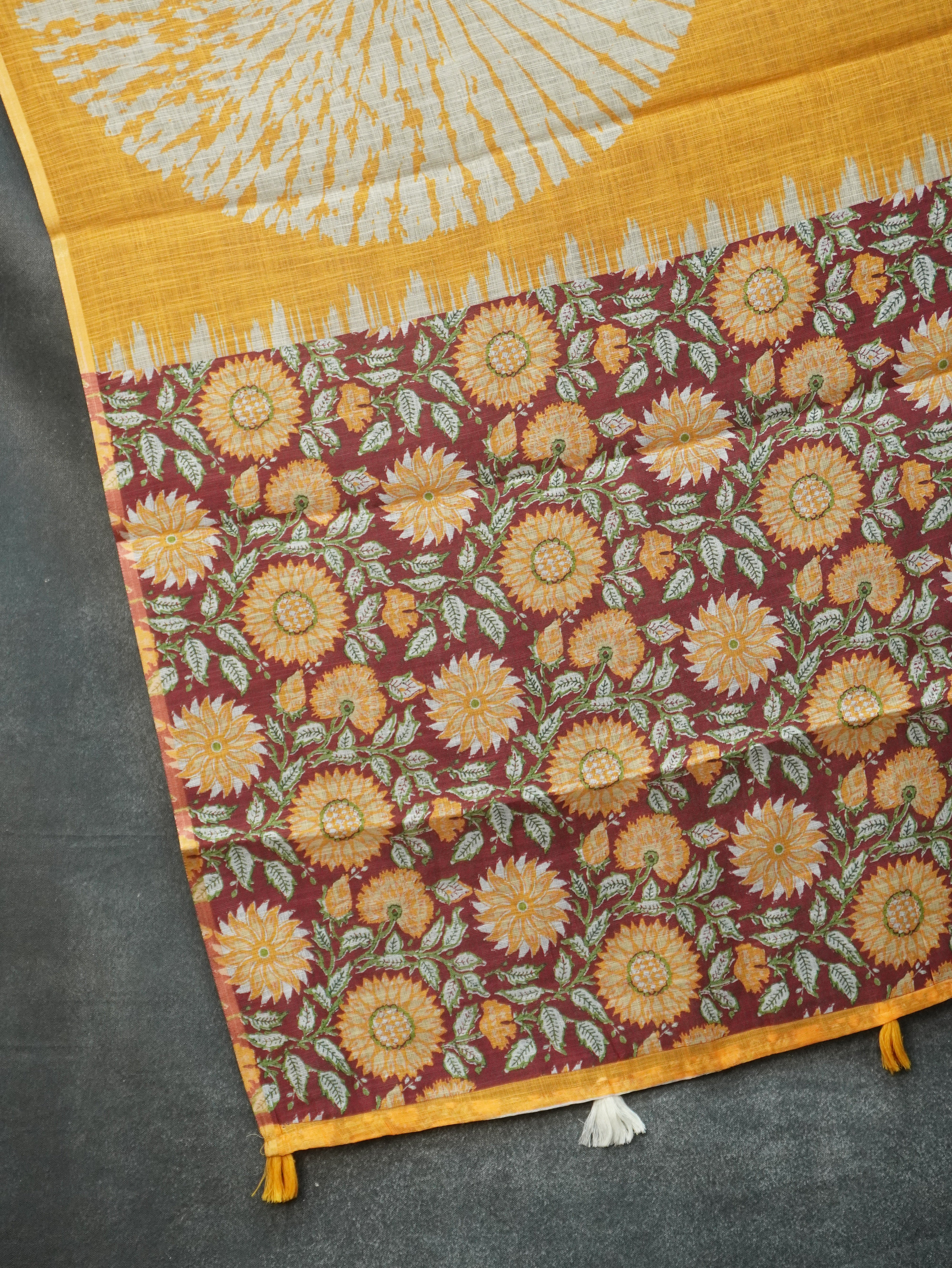 Printed Linen Cotton Saree | TTDS3155