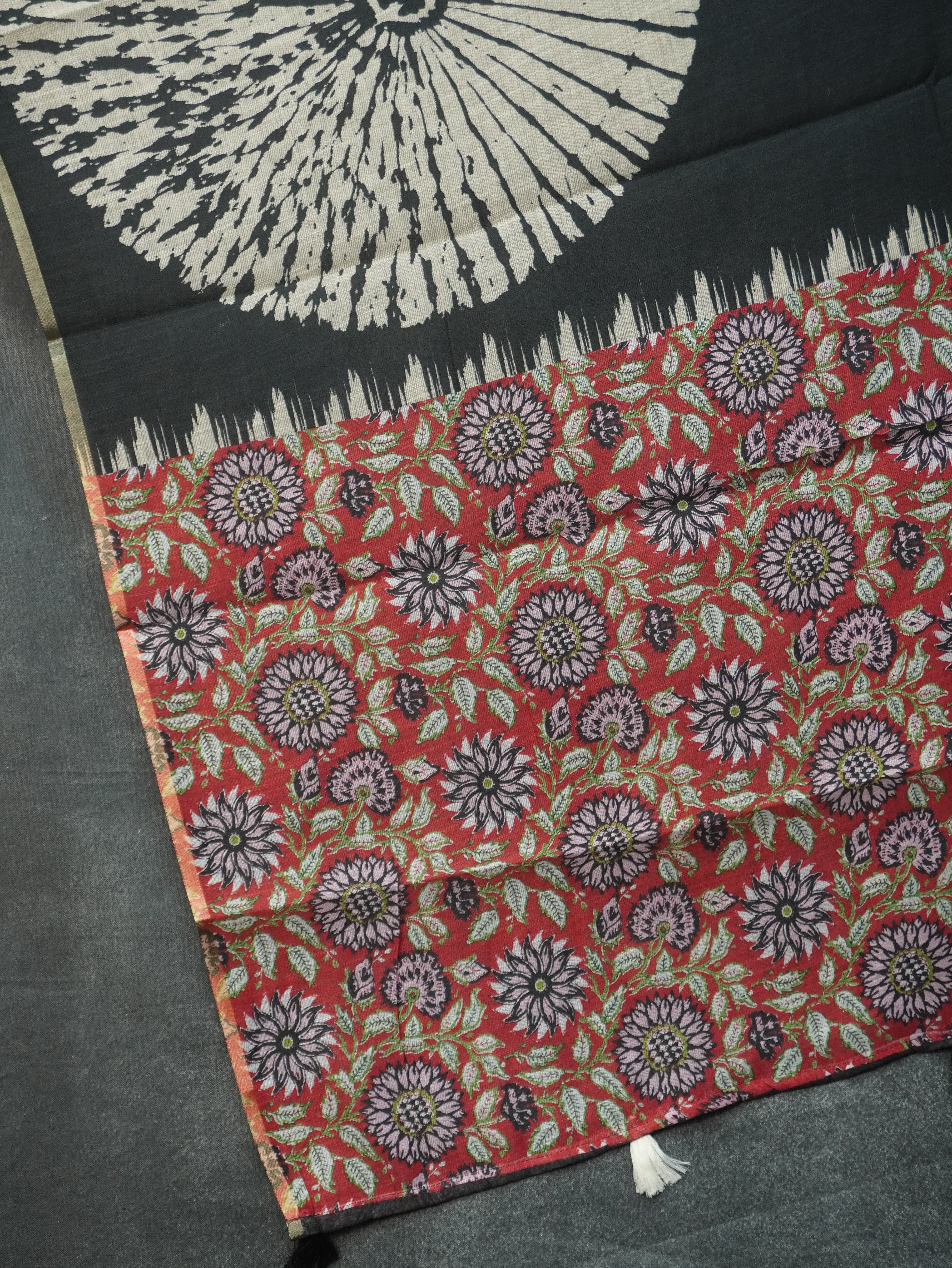 Printed Linen Cotton Saree | TTDS3155