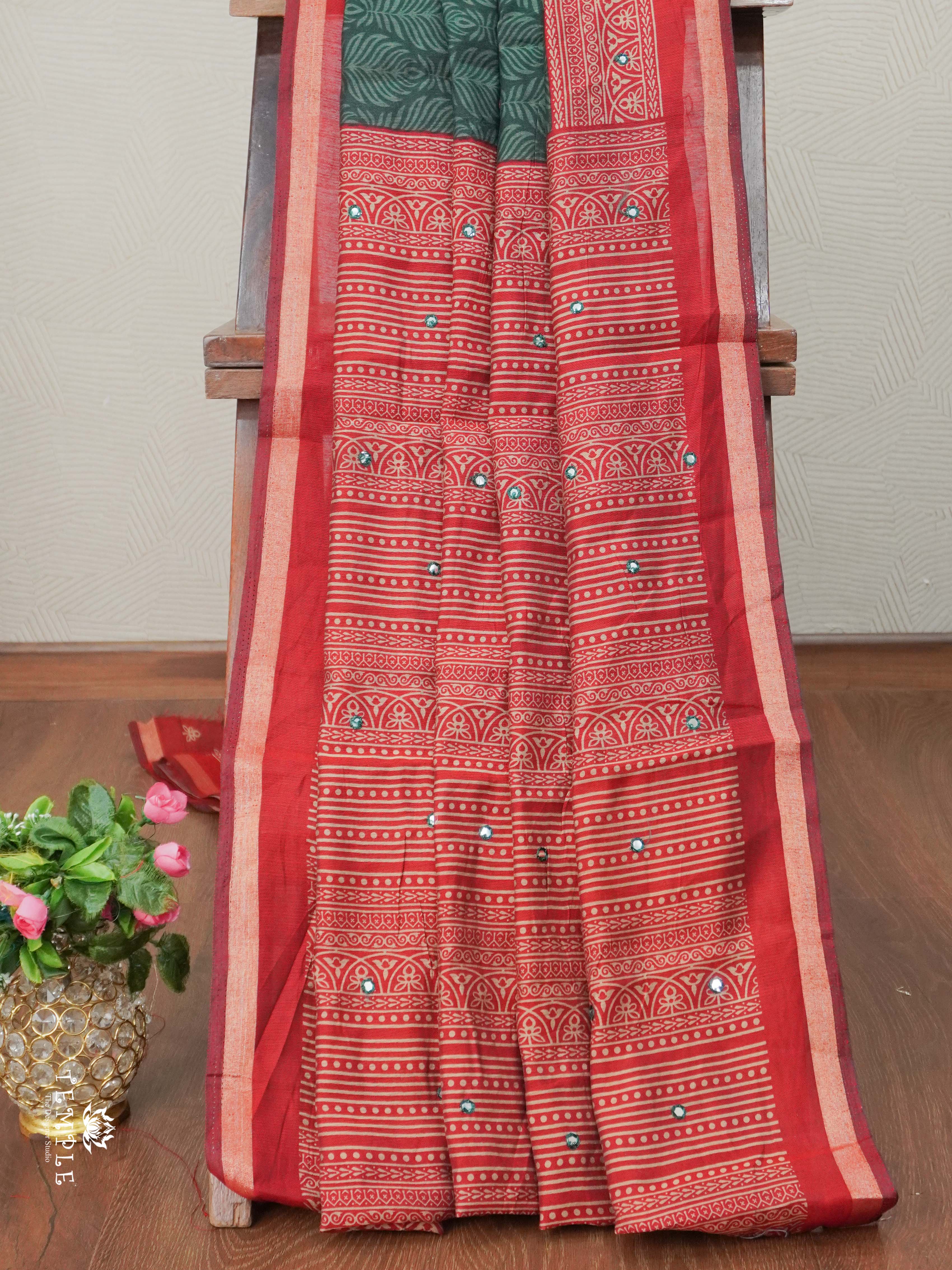 Fancy Cotton Saree With Mirror Work | TTDS2670