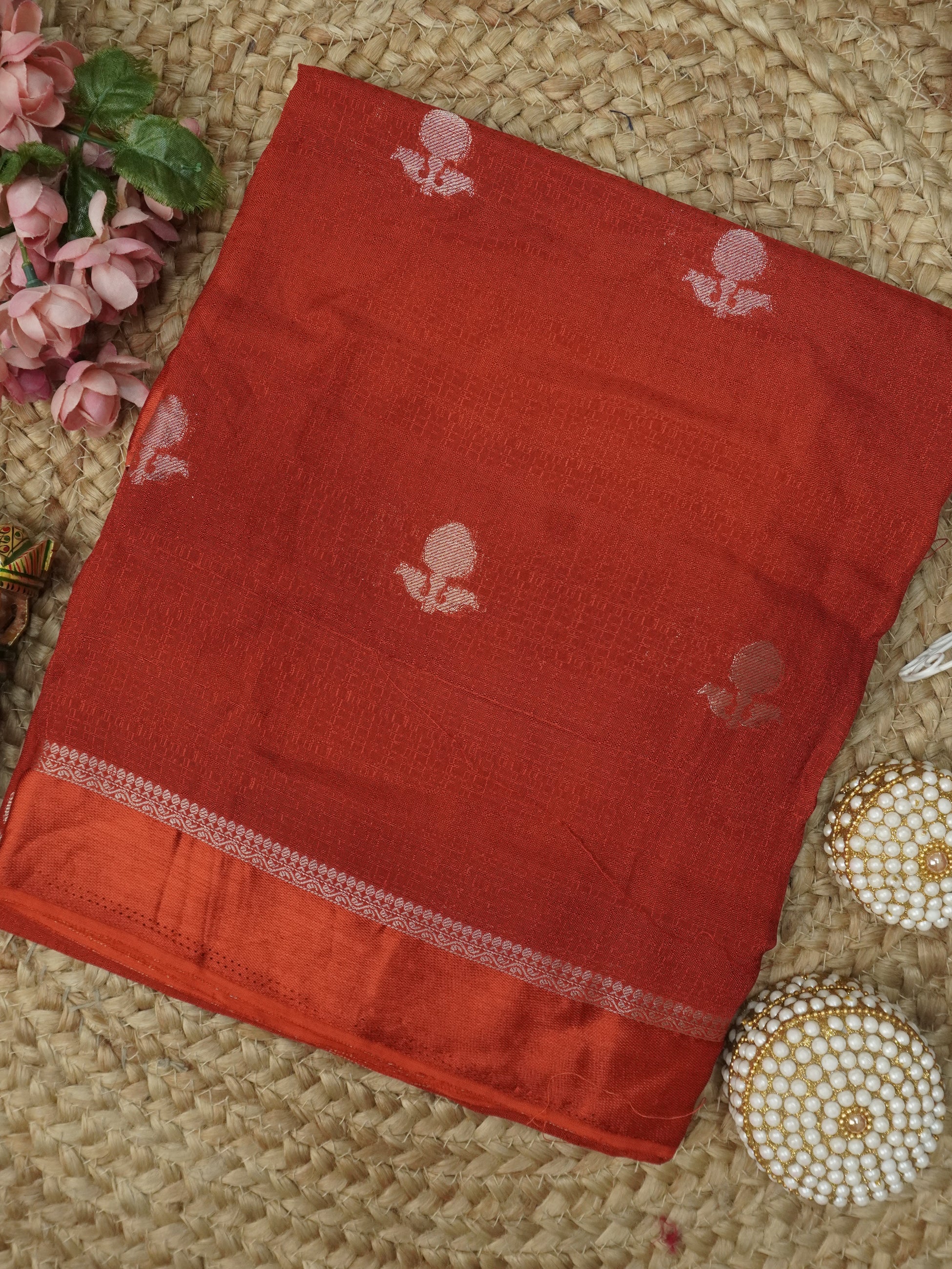 Linen Viscose Saree(Rust Orange) | TTDS2225