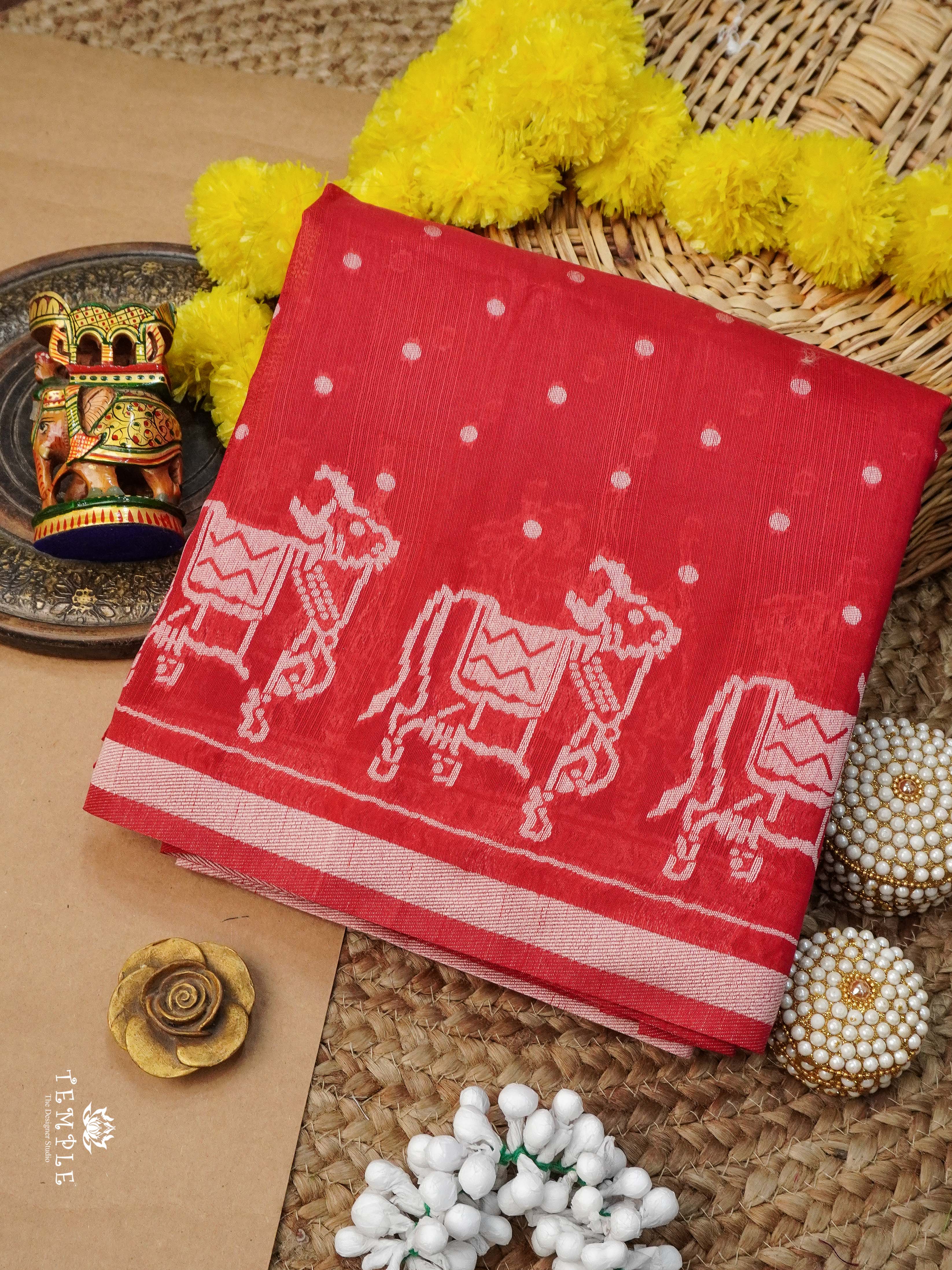 Handloom Cotton Saree ( Red) | TTDS2763