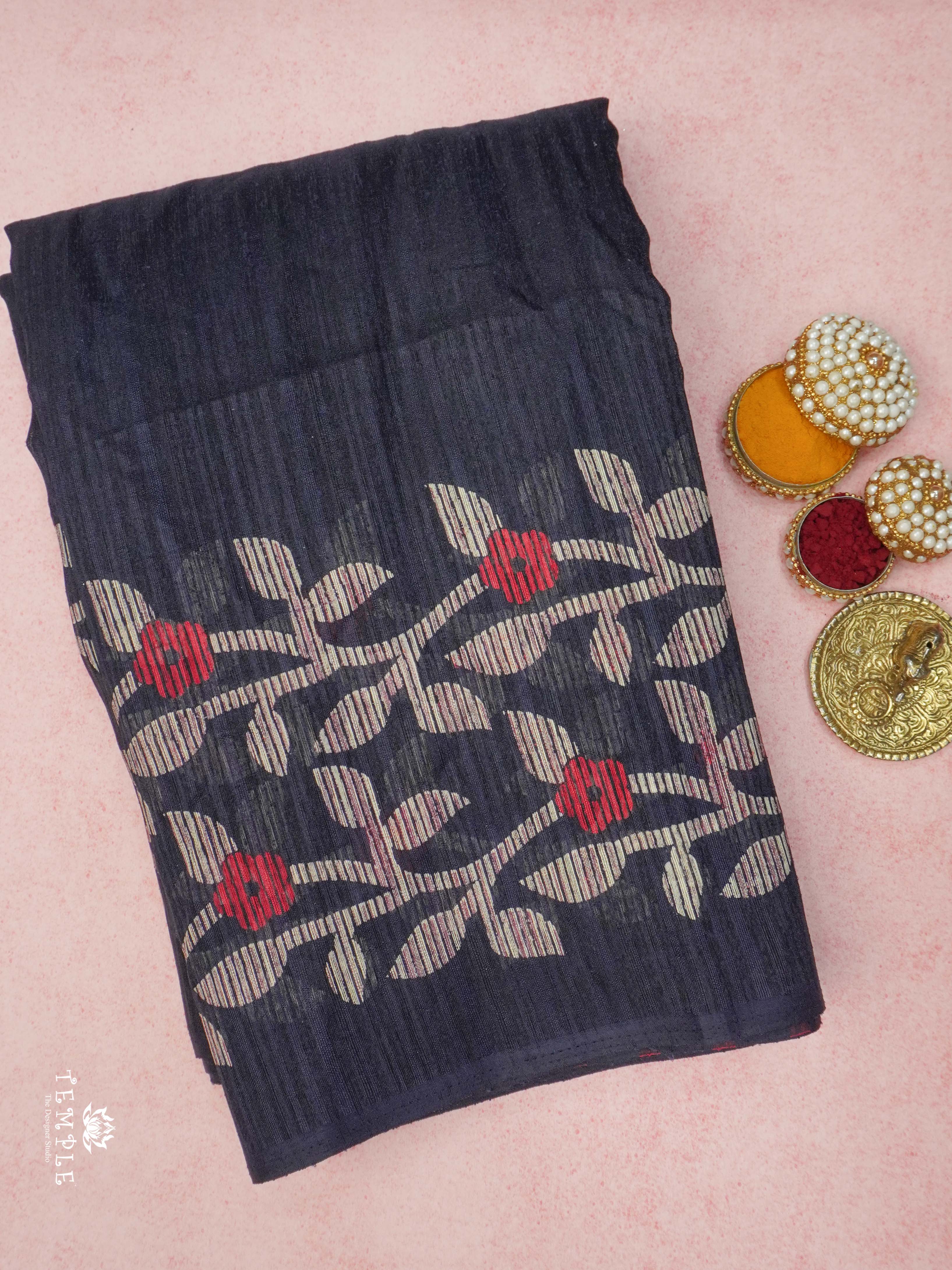 Linen Silk Saree(Navy Blue) | TTDS2266