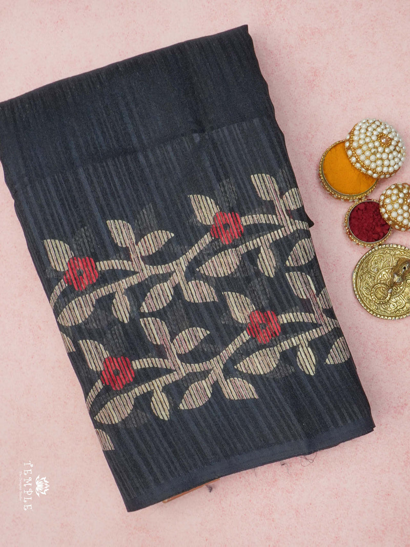 Linen Silk Saree(Black) | TTDS2266
