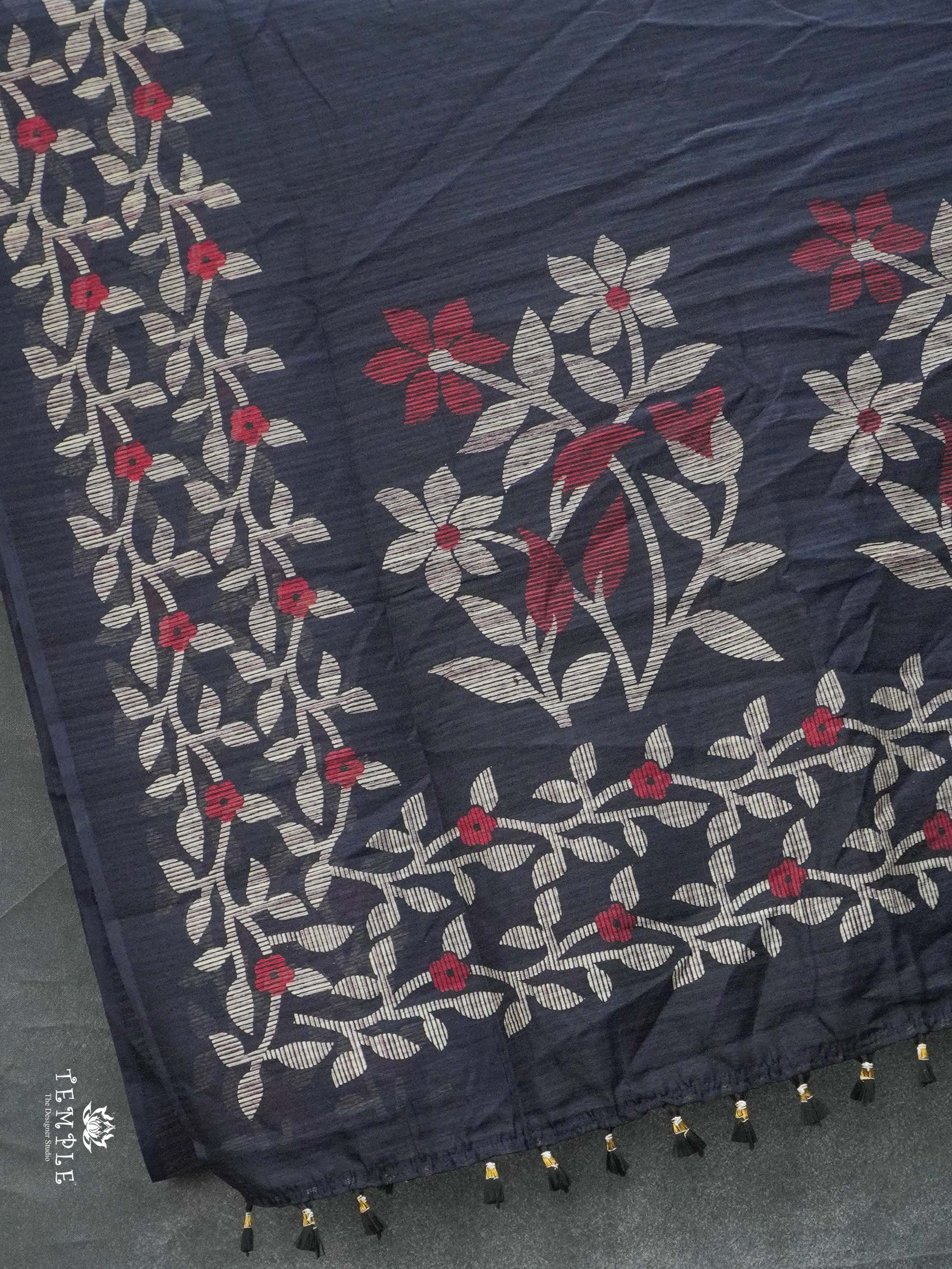 Linen Silk Saree(Navy Blue) | TTDS2266