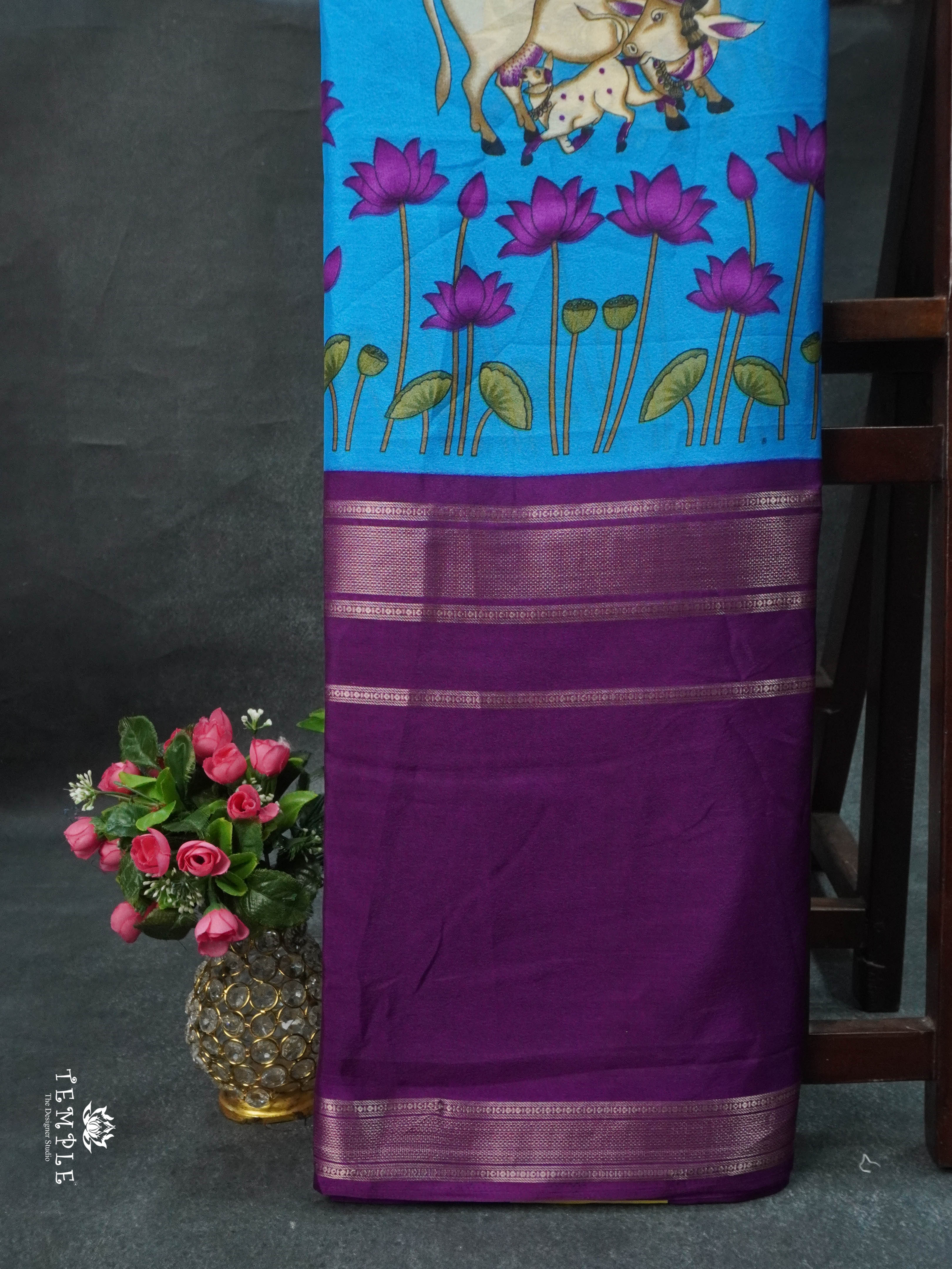 Semi Mysore Crepe Saree (Kamadhenu Printed) | TTDS1728