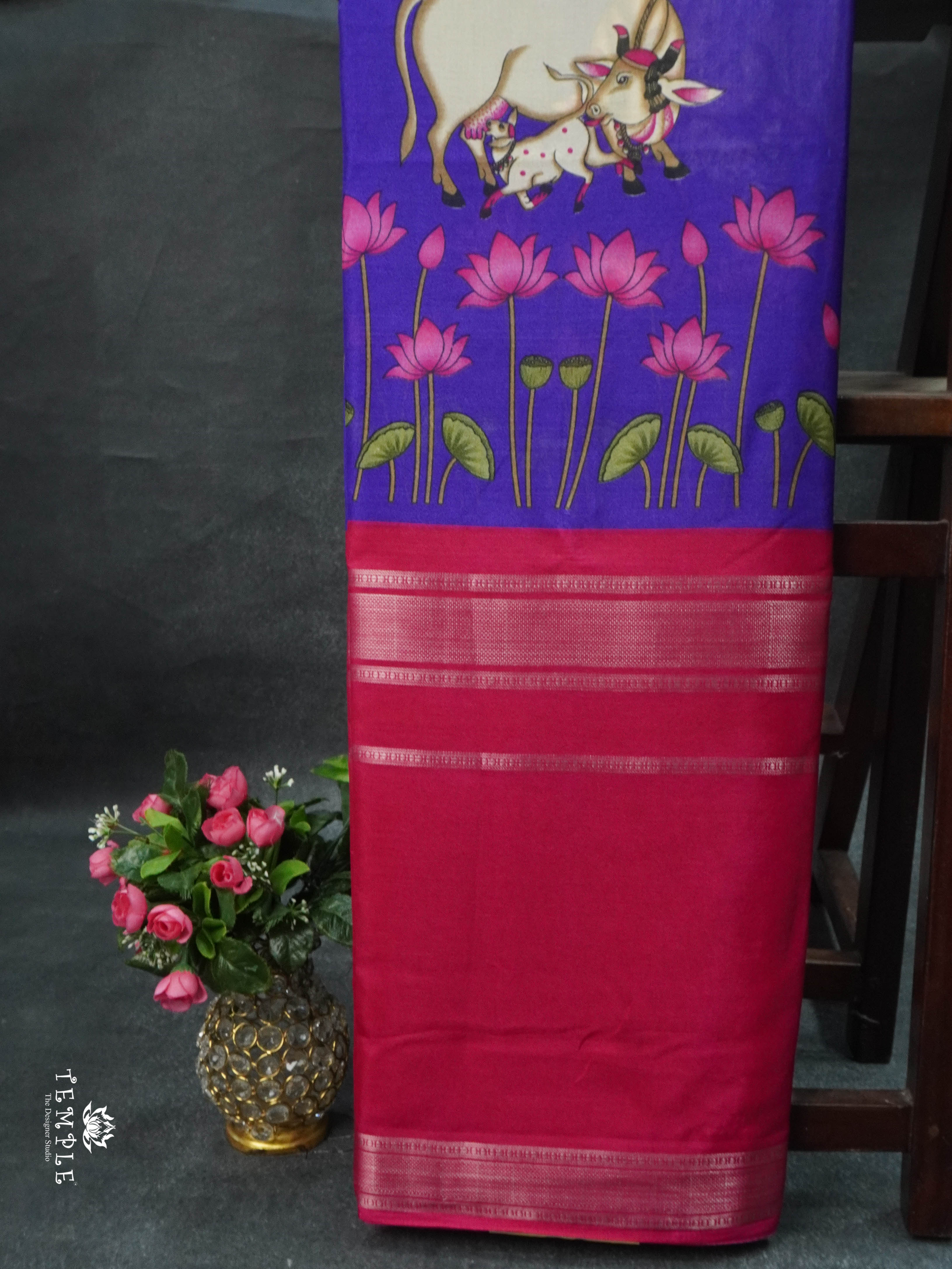 Semi Mysore Crepe Saree (Kamadhenu Printed) | TTDS1728