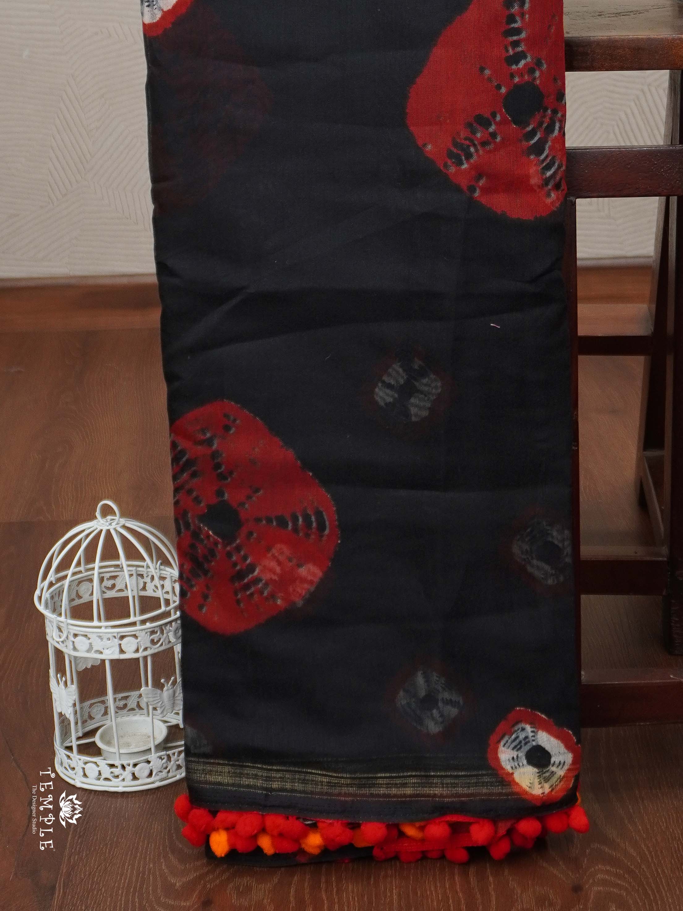 Chanderi Cotton Saree With Pompoms | TTDS2271